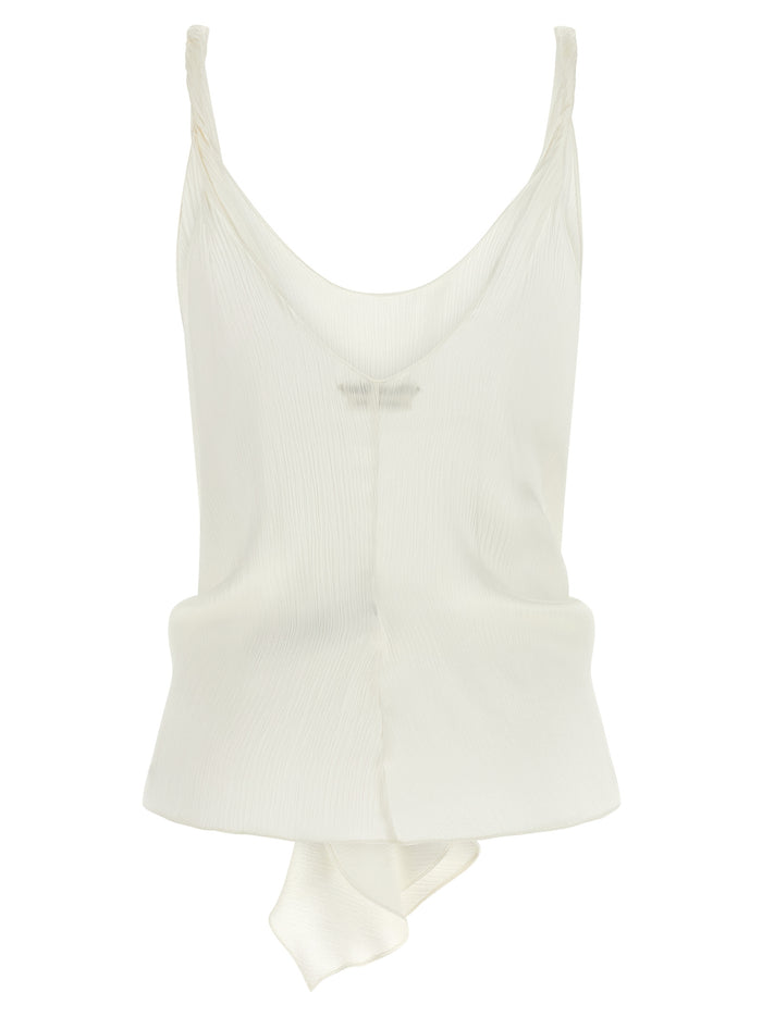 Front Knot top White Silk Tops