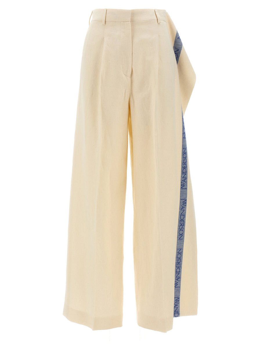 J.w.anderson Logo-Banded Wide-Leg Trousers — Cream