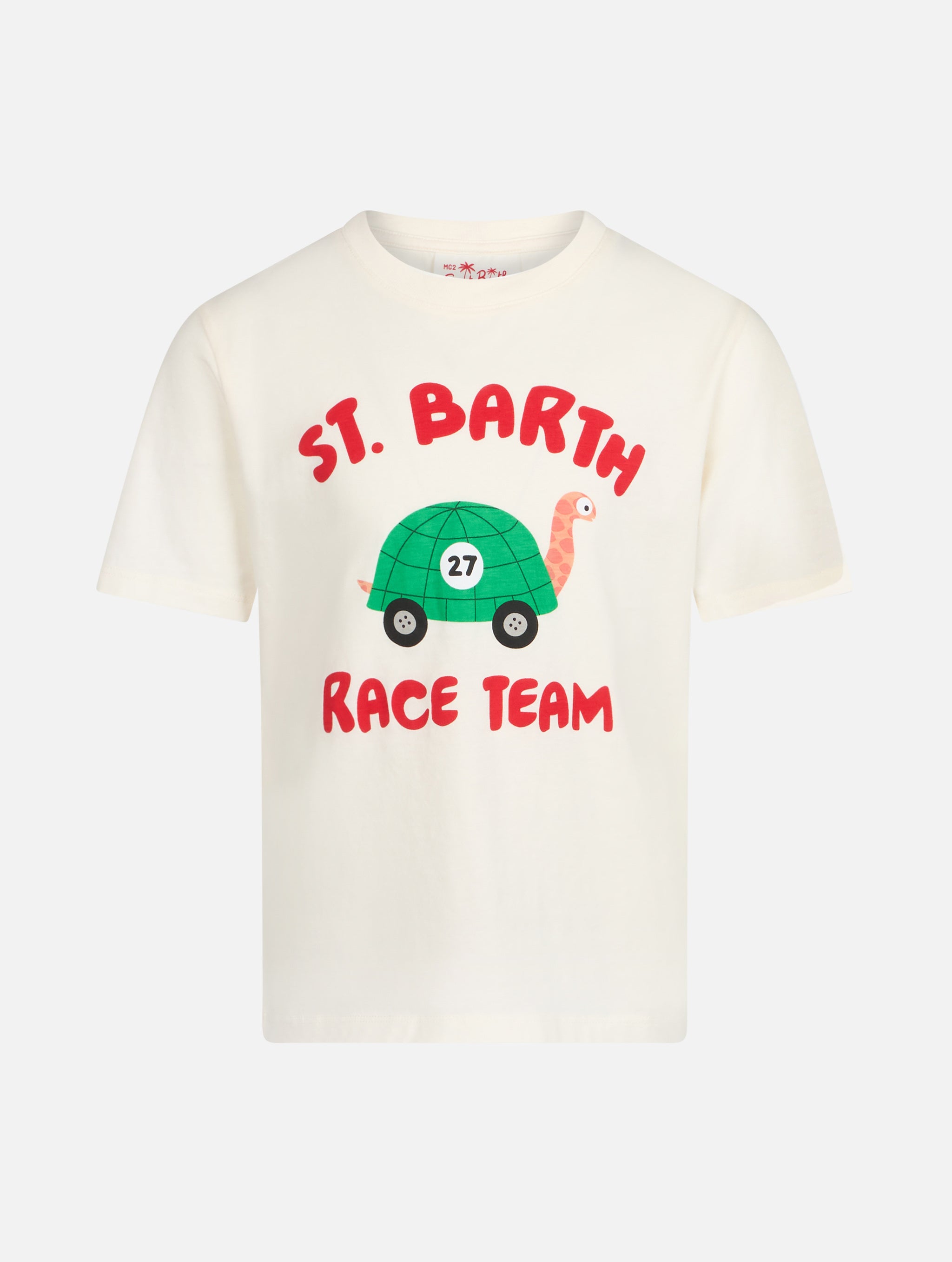 Boy Cotton T-Shirt With St. Barth Race Team Print White
