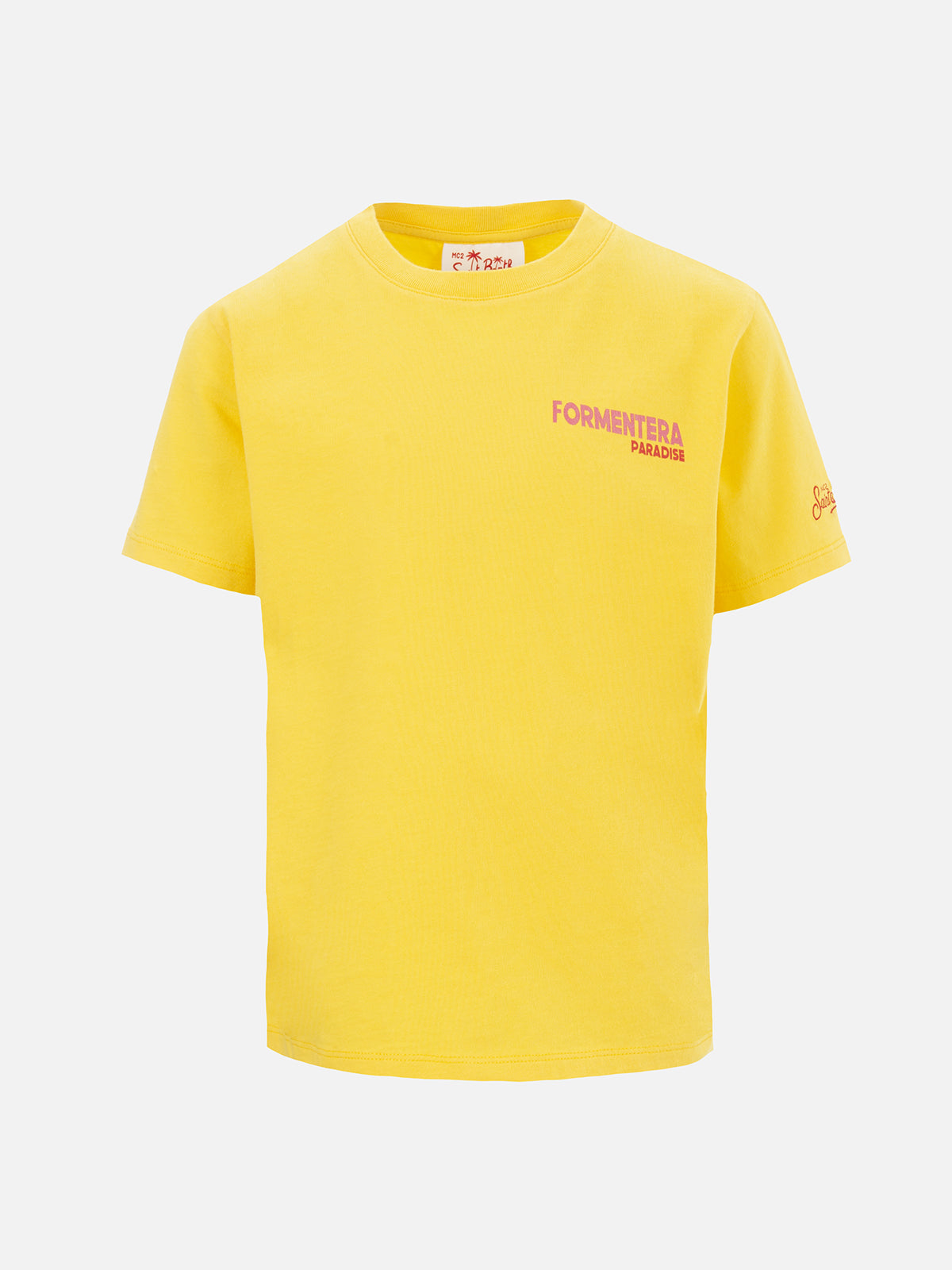 Boy Cotton T-Shirt With Formentera Postcard Print Yellow
