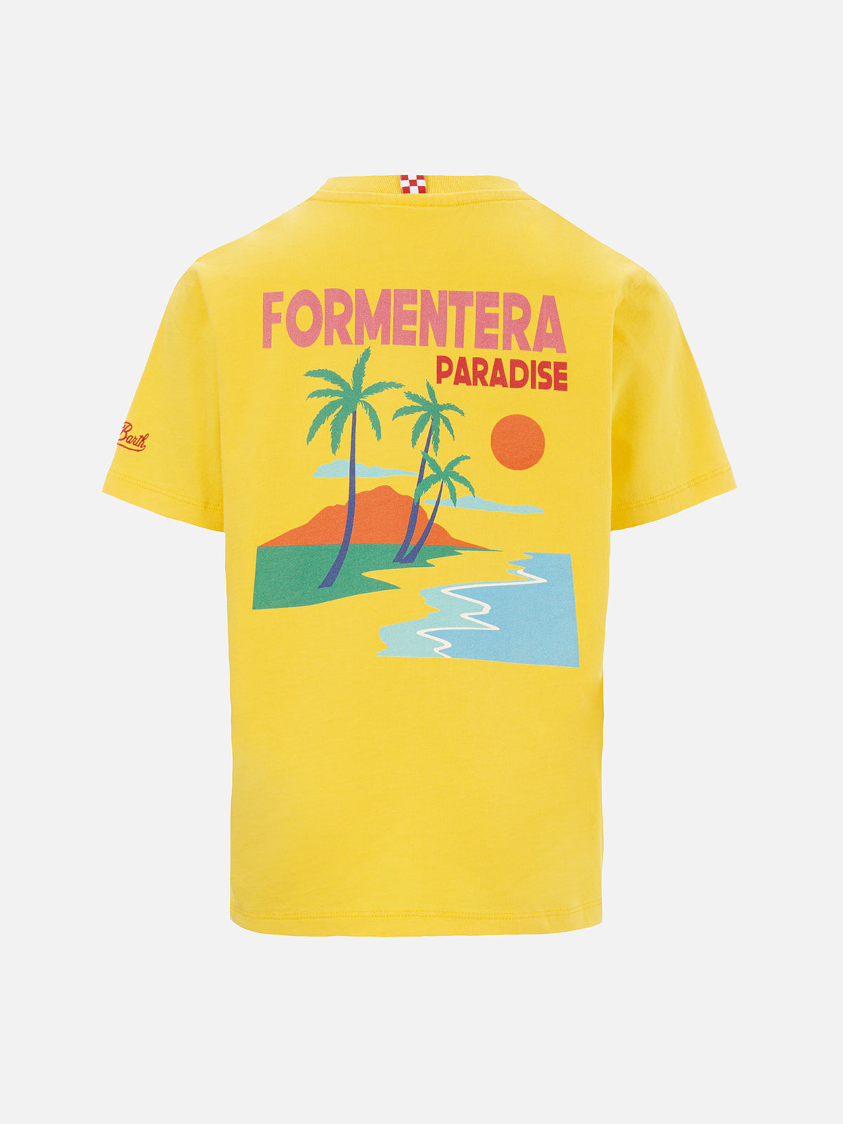 Boy Cotton T-Shirt With Formentera Postcard Print Yellow