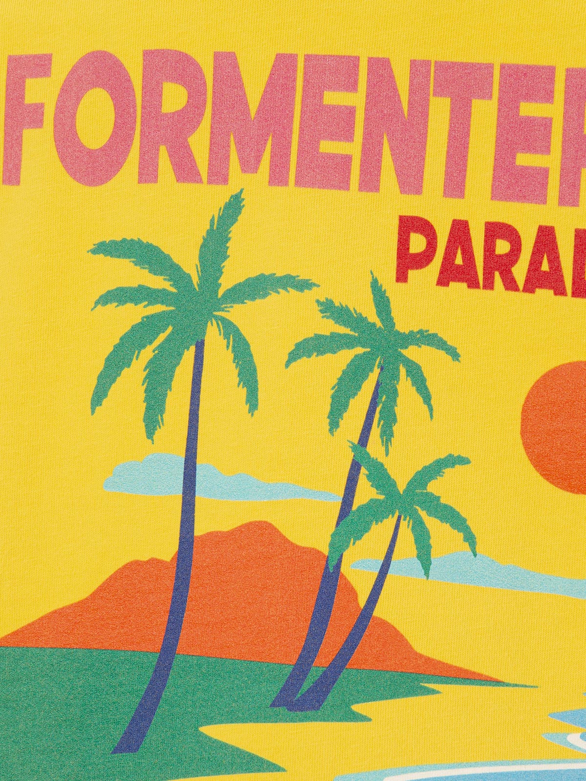 Boy Cotton T-Shirt With Formentera Postcard Print Yellow