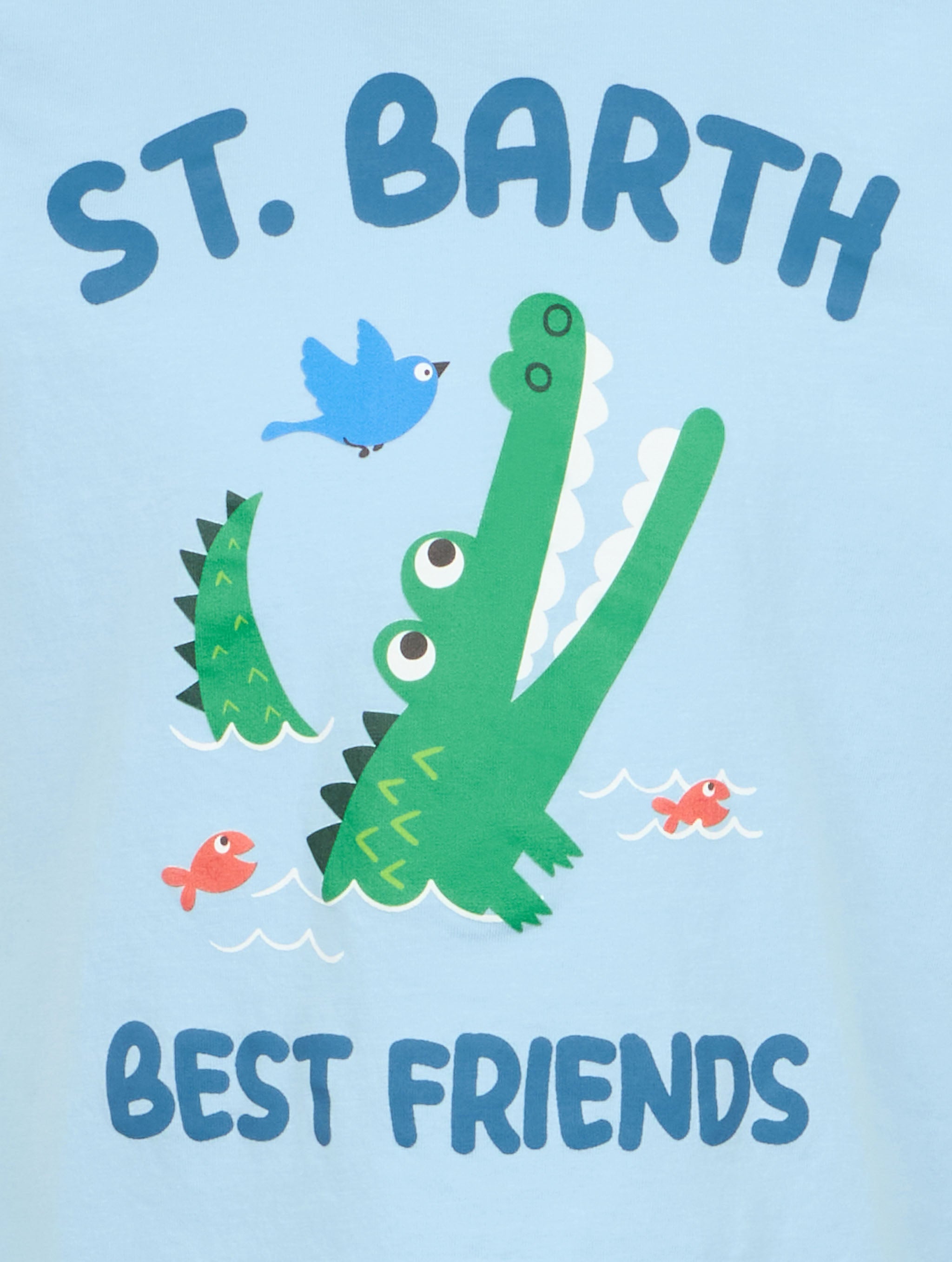 Boy Cotton T-Shirt With St. Barth Best Friends Croco Print Sky