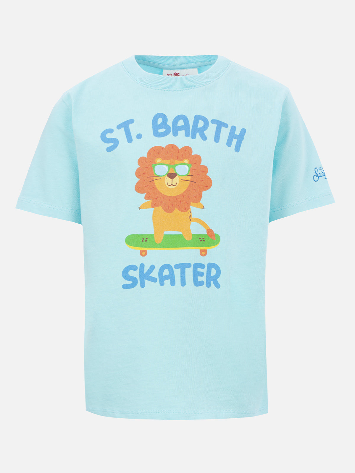 Boy Cotton T-Shirt With St. Barth Best Skater Lion Print Green