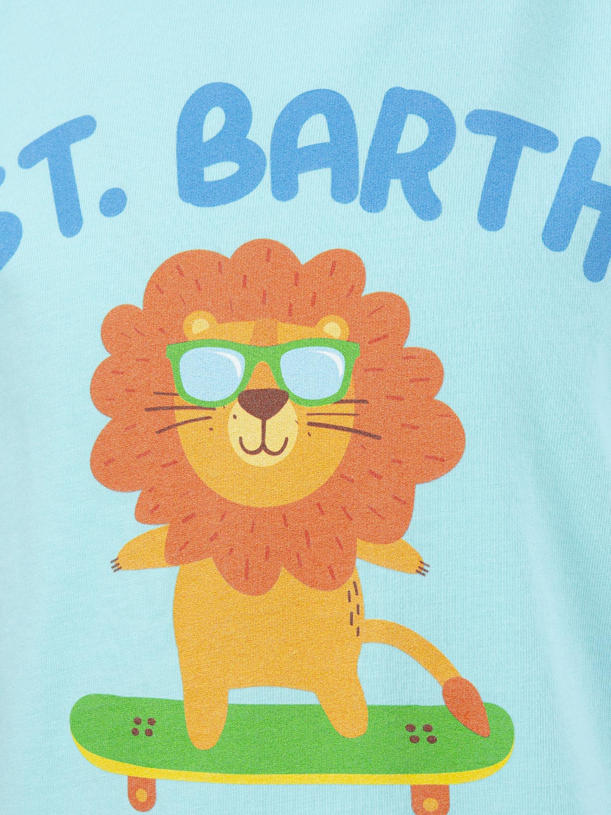 Boy Cotton T-Shirt With St. Barth Best Skater Lion Print Green