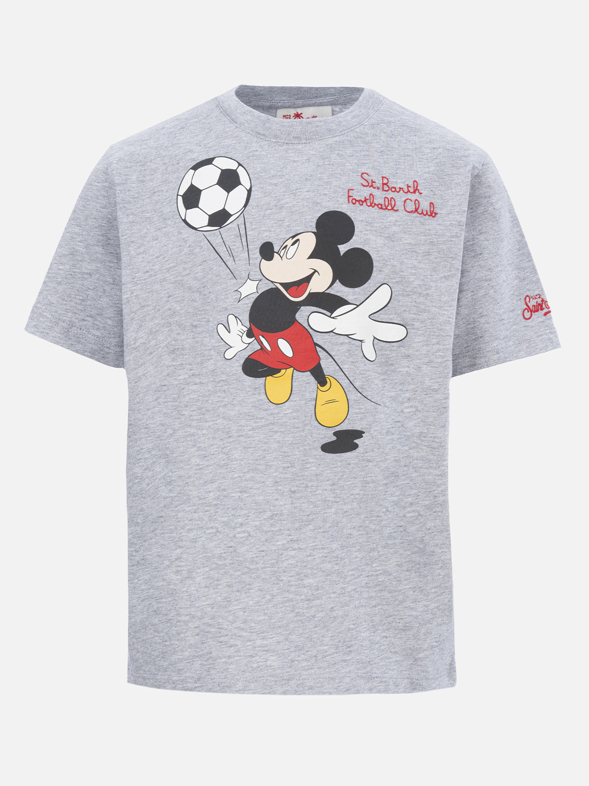 Boy Cotton T-Shirt With Mickey Mouse Print And Embroidery | Disney Special Edition Light Grey Melange