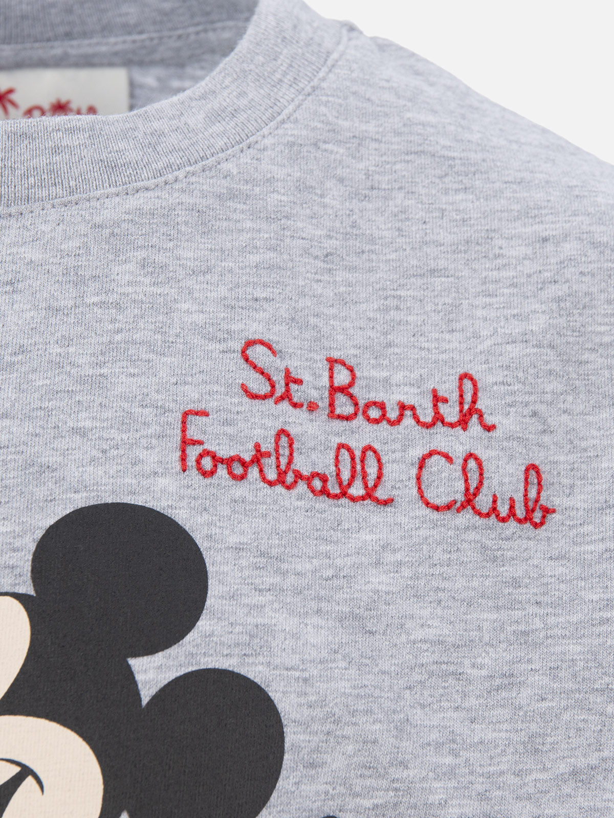 Boy Cotton T-Shirt With Mickey Mouse Print And Embroidery | Disney Special Edition Light Grey Melange