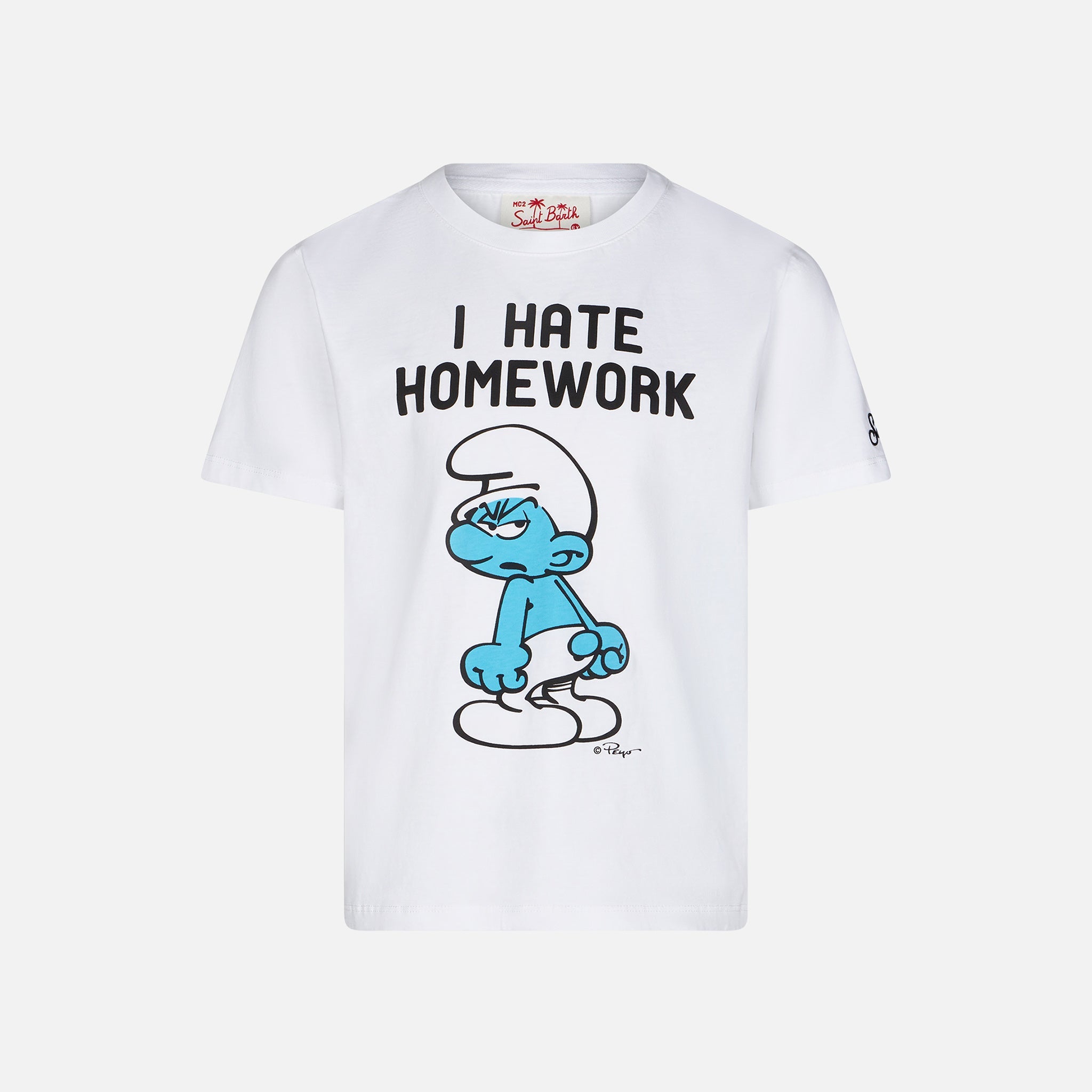 Boy Cotton T-Shirt With Smurfs Print | ©peyo Special Edition White