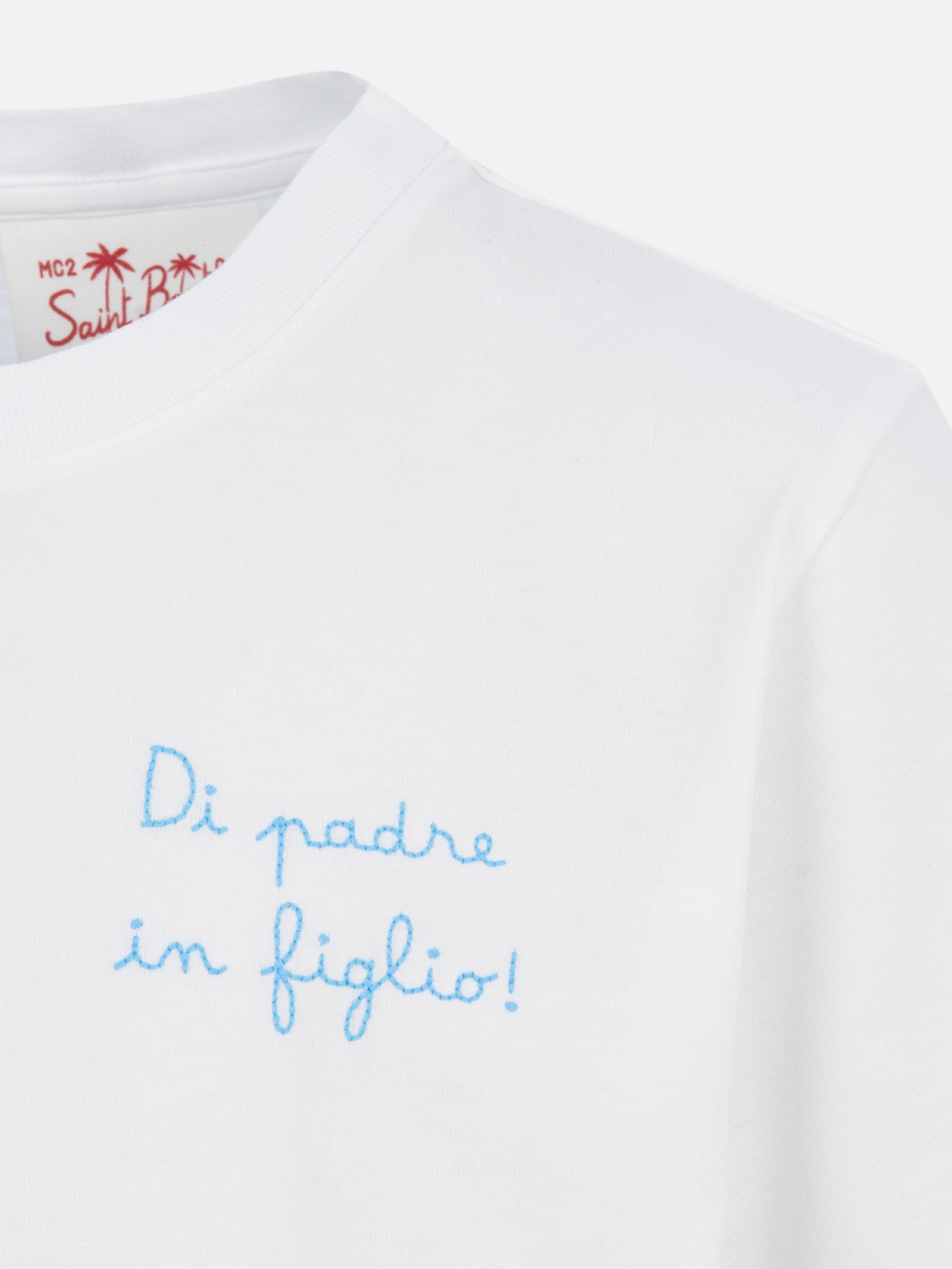 Cotton T-Shirt With Di Padre Figlio Embroidery | Ss Lazio Special Edition White