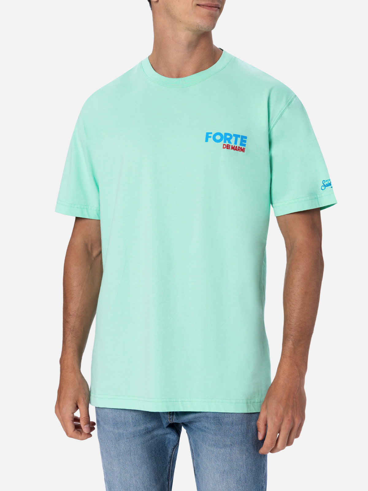 Man Cotton T-Shirt With Forte Dei Marmi Postcard Placed Print Green