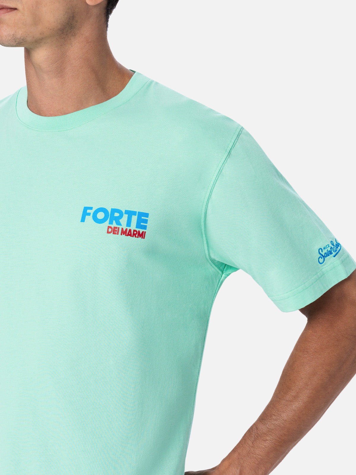 Man Cotton T-Shirt With Forte Dei Marmi Postcard Placed Print Green