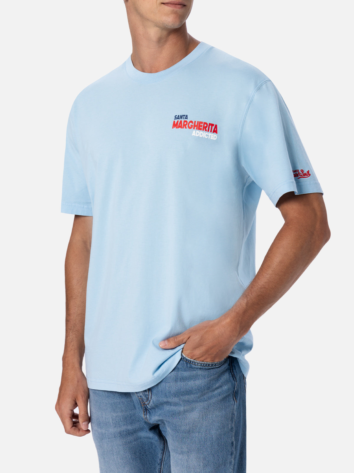 Man Cotton T-Shirt With Santa Margherita Addicted Postcard Placed Print Sky