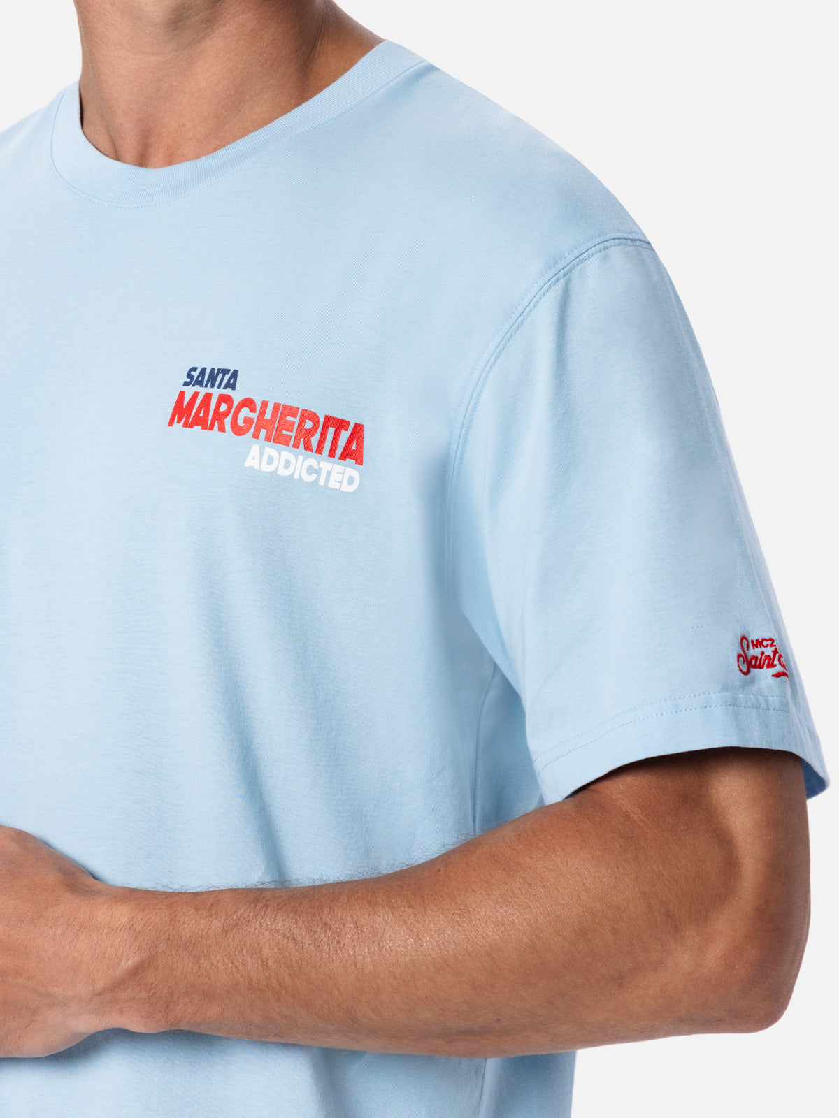 Man Cotton T-Shirt With Santa Margherita Addicted Postcard Placed Print Sky