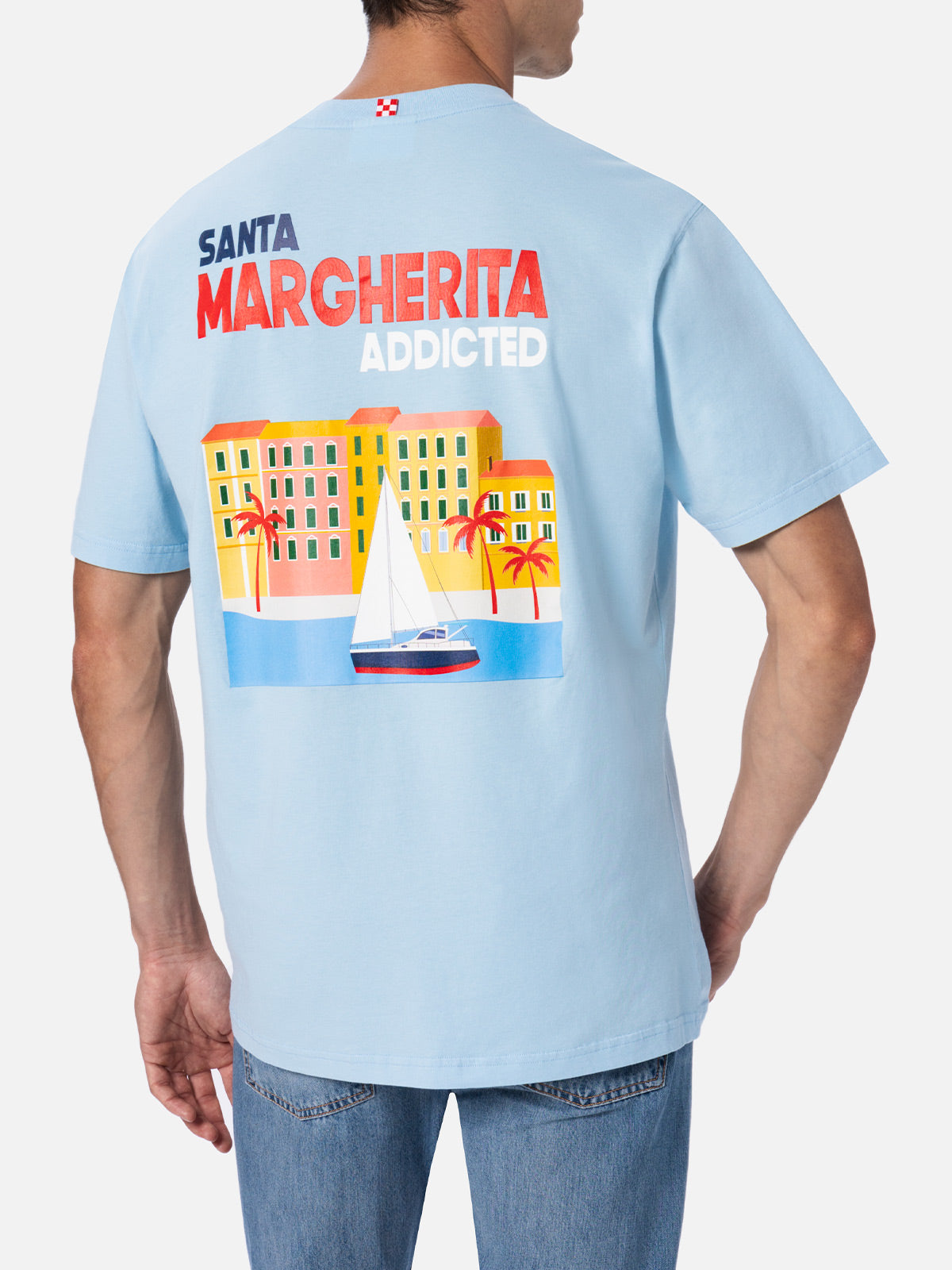 Man Cotton T-Shirt With Santa Margherita Addicted Postcard Placed Print Sky
