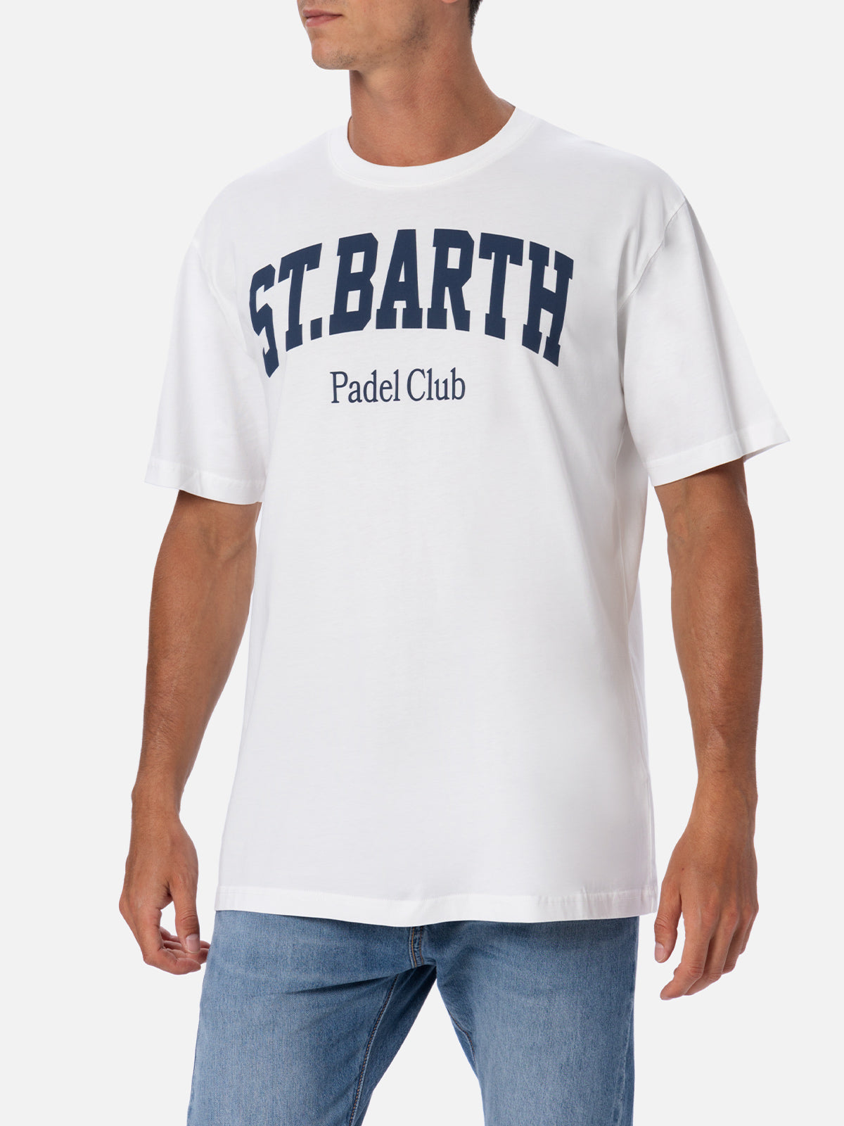 Man Cotton T-Shirt With St. Barth Padel Club Placed Print White