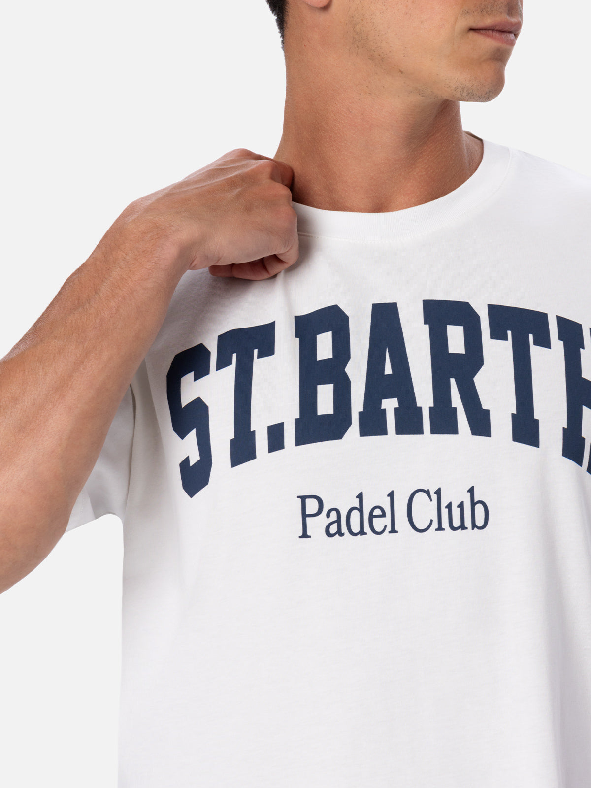 Man Cotton T-Shirt With St. Barth Padel Club Placed Print White