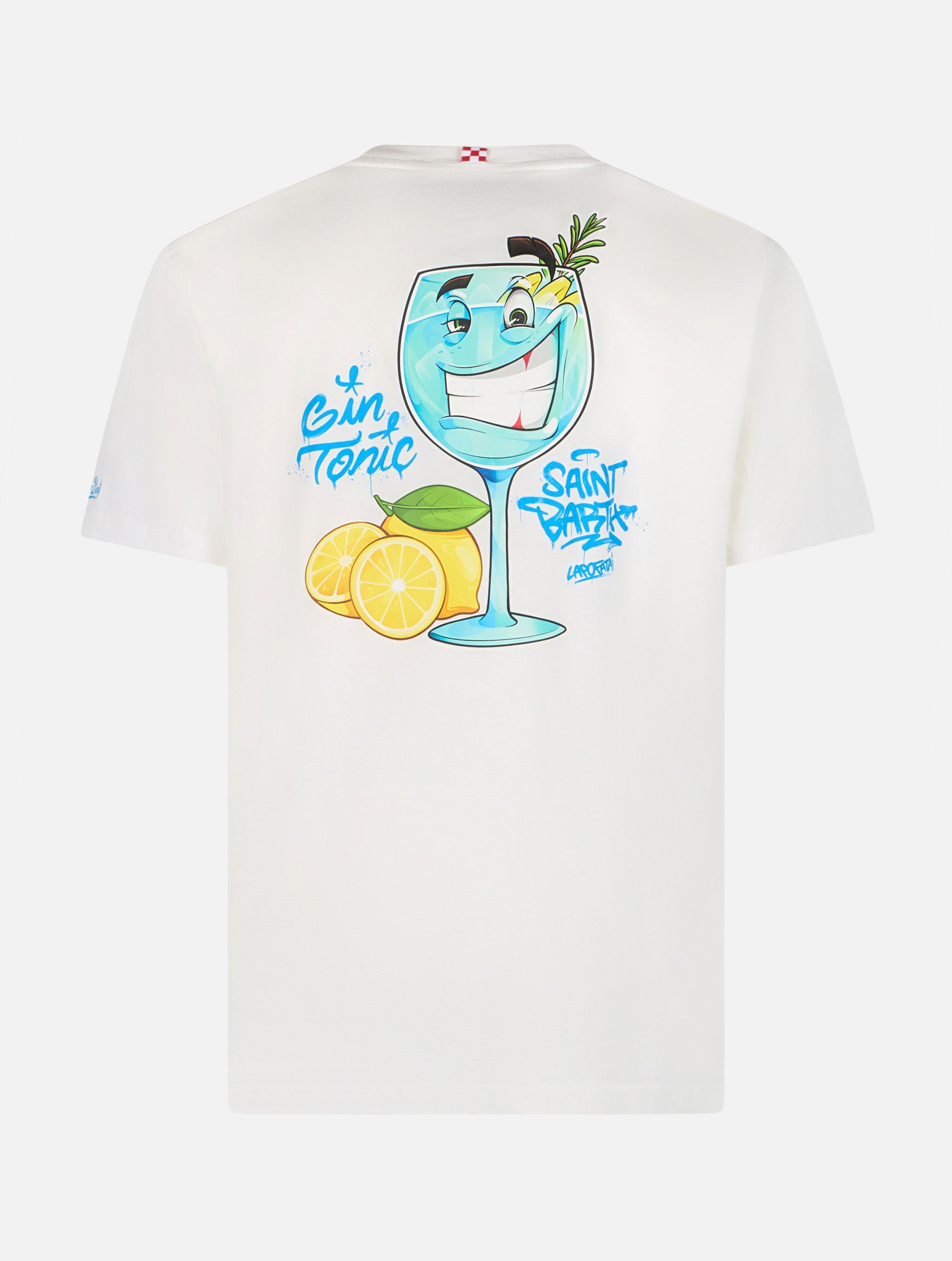 Cotton T-Shirt With Cryptopuppets Cocktail Gin Tonic Front And Back Placed Print | Special Edition White