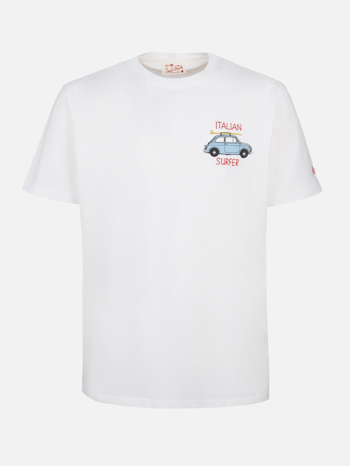 Man Cotton T-Shirt With Fiat 500 Placed Print And Embroidery | Special Edition White