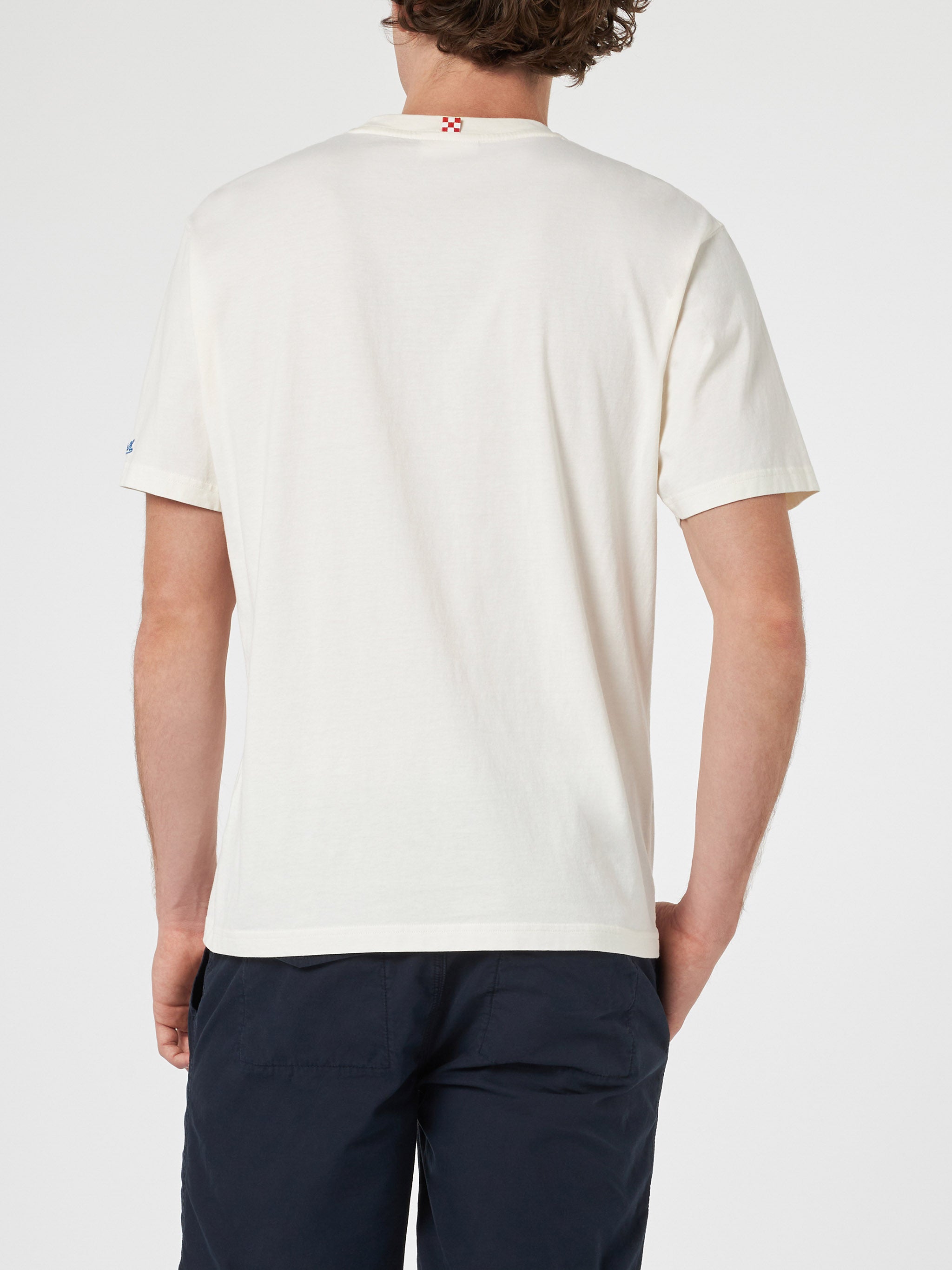 Man Cotton T-Shirt With Happy Hour Placed Print White