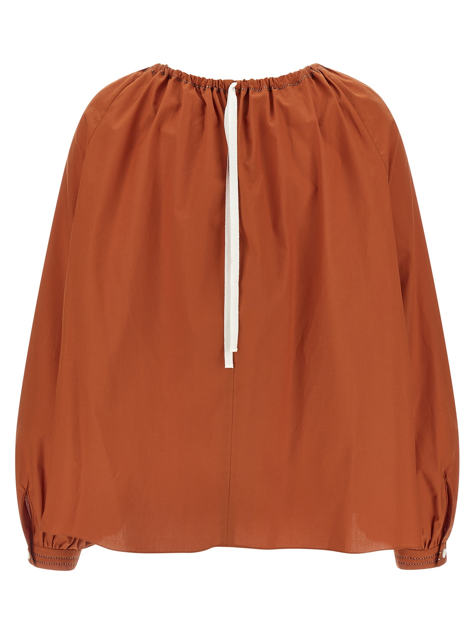 Boat Neck Blouse Orange Cotton Shirt