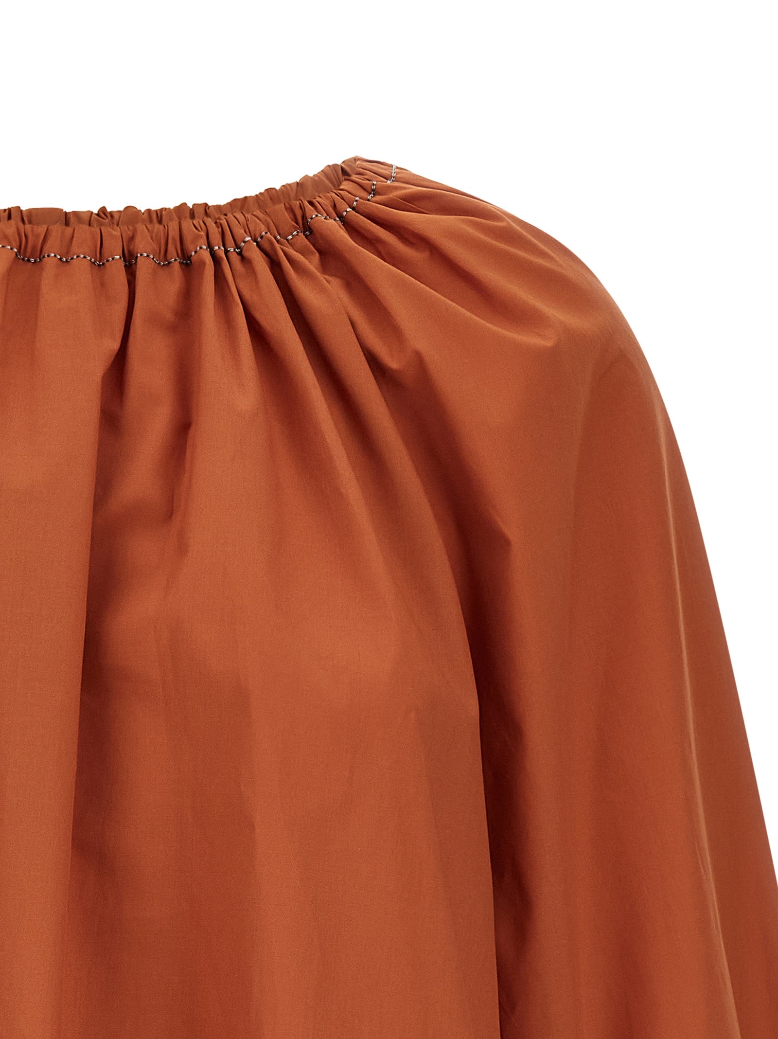 Boat Neck Blouse Orange Cotton Shirt