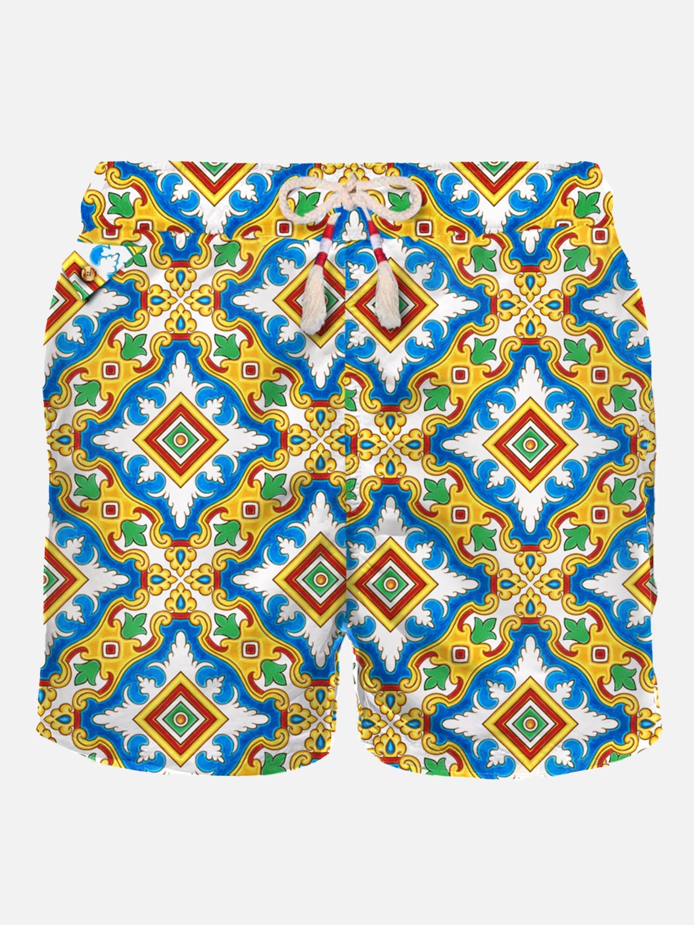 Man Light Fabric Swim Shorts With Maiolica Print White Swimshort