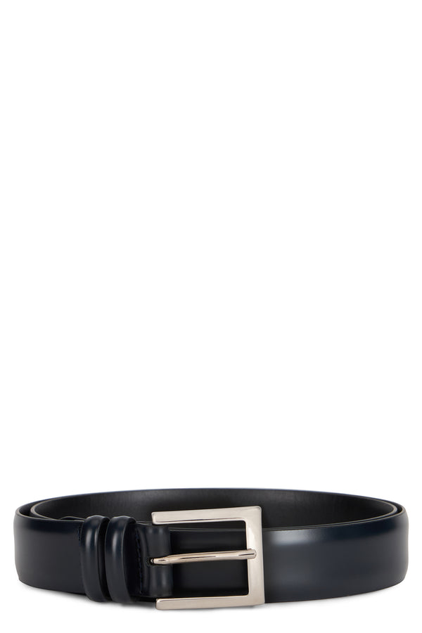 Brushed Leather Belt, Ocean Blue Calfskin