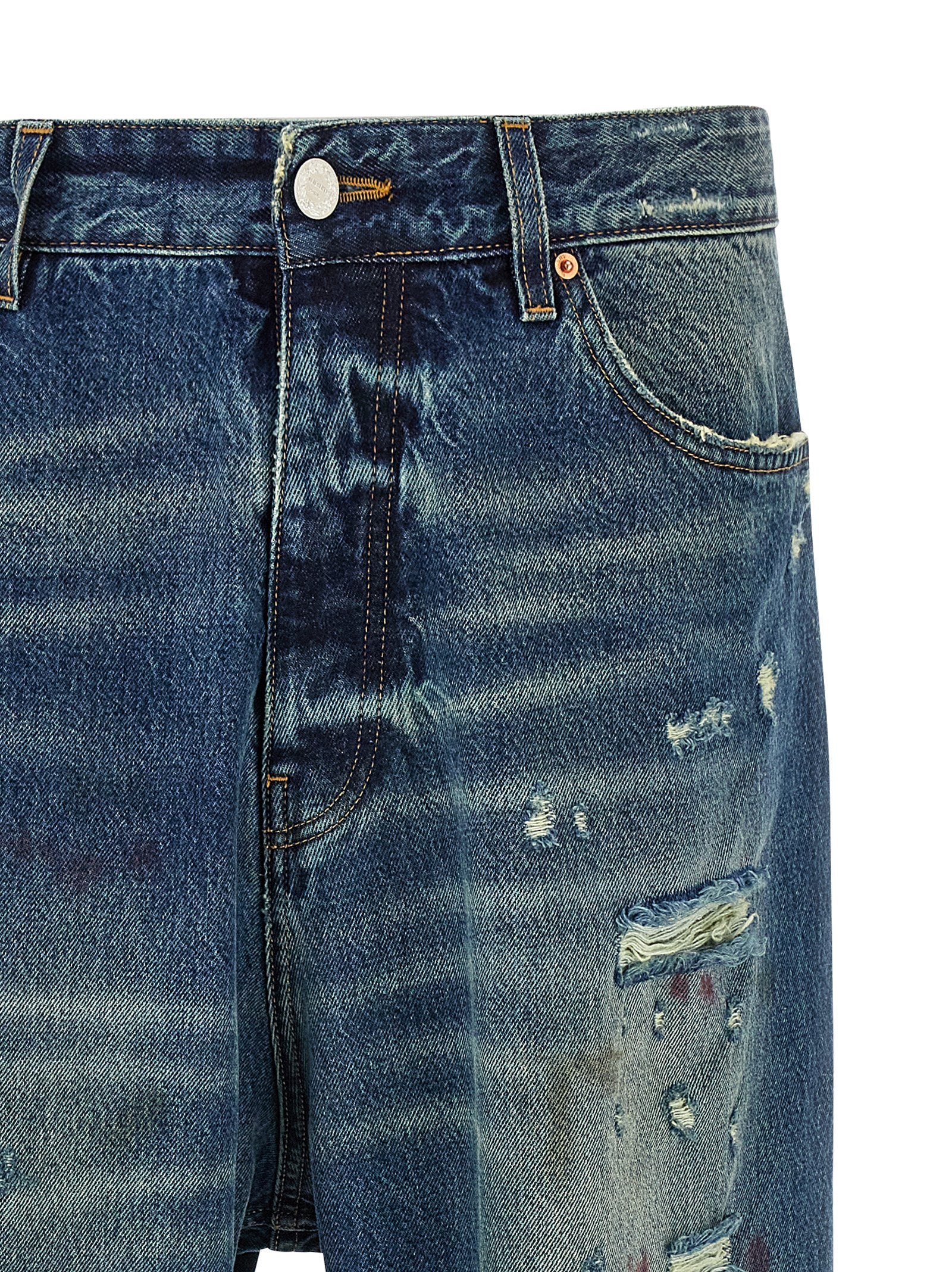 Blue Distressed Baggy jeans Cotton