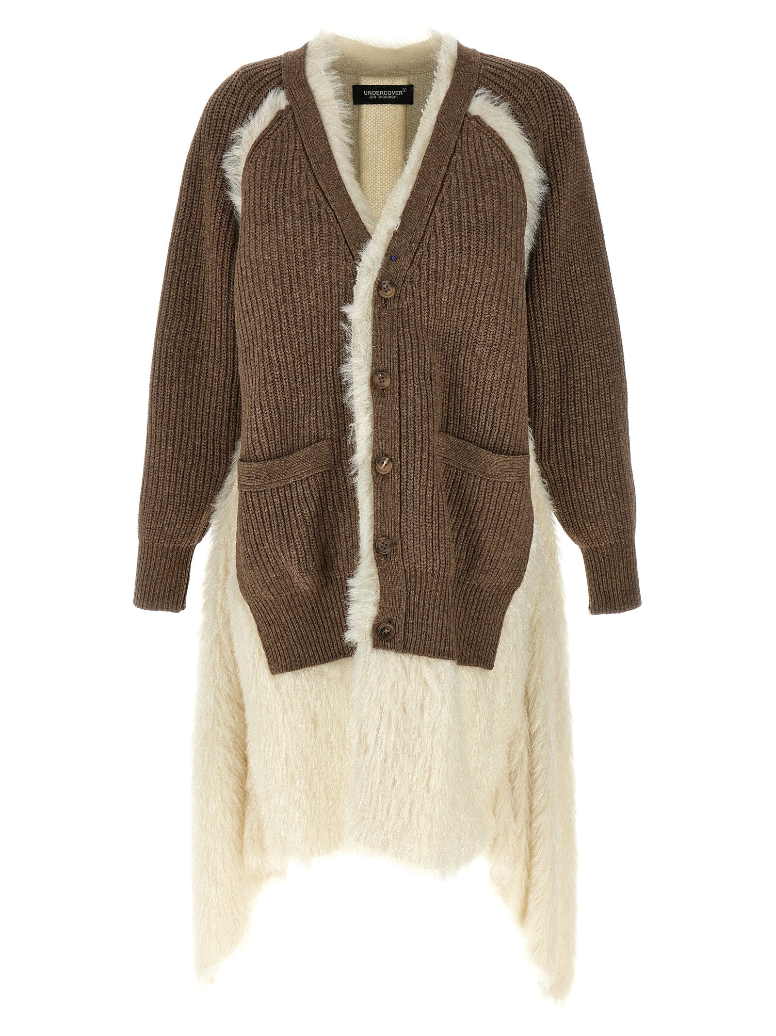 Two-material cardigan Brown Wool Sweater, Cardigans