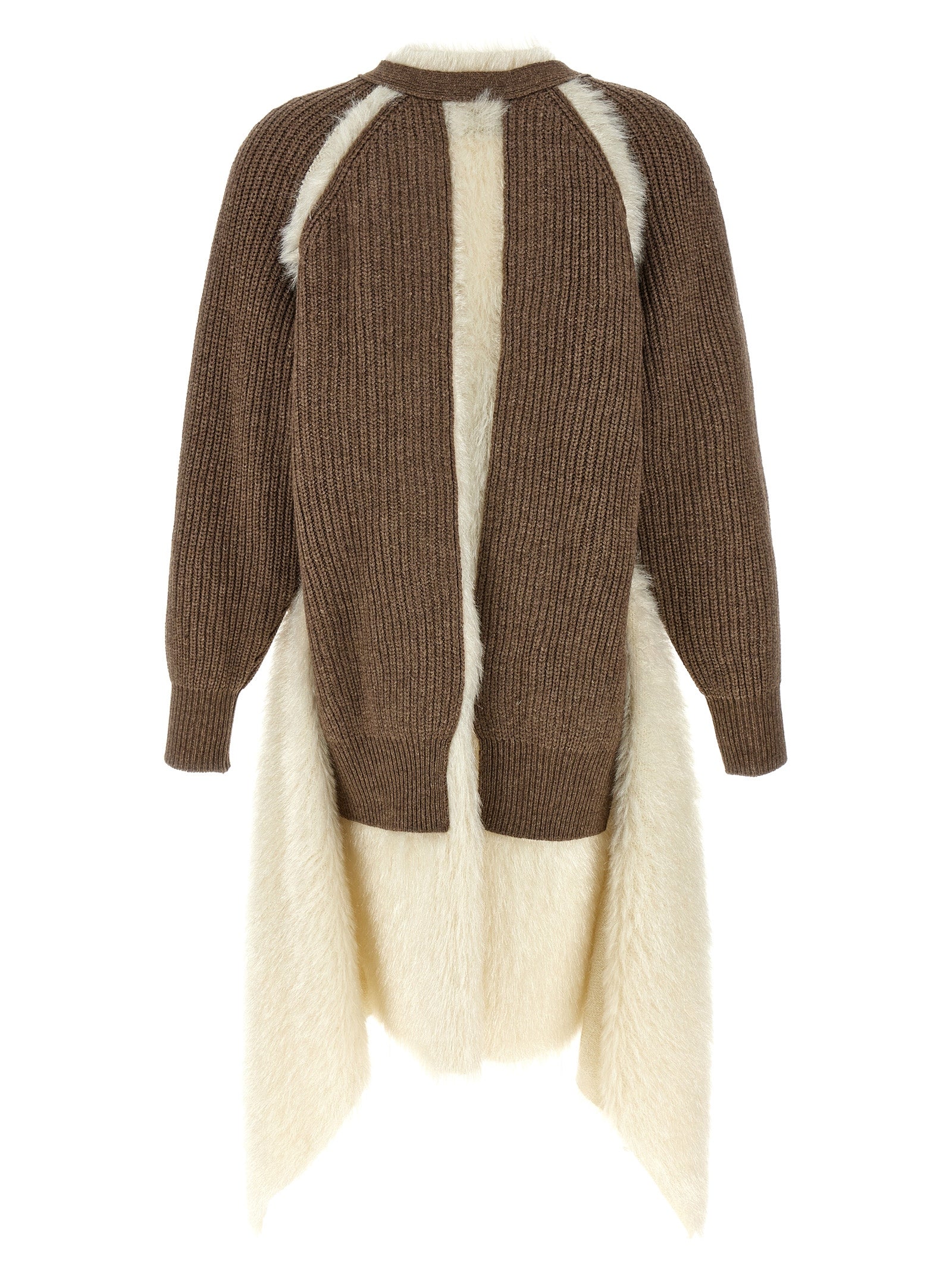 Two-material cardigan Brown Wool Sweater, Cardigans