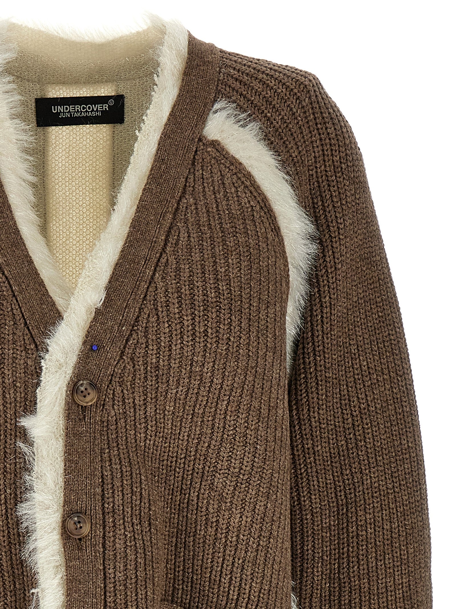 Two-material cardigan Brown Wool Sweater, Cardigans