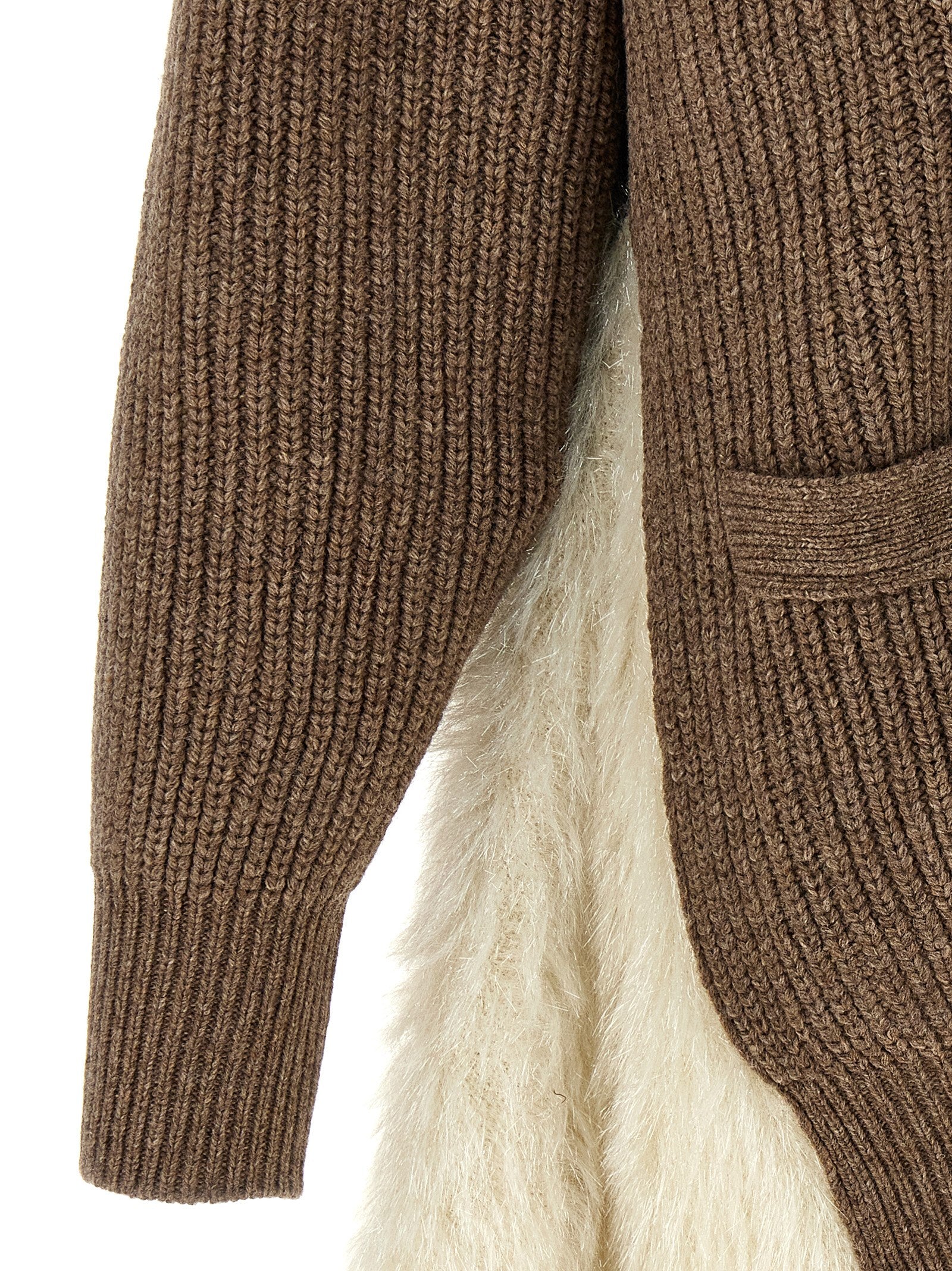 Two-material cardigan Brown Wool Sweater, Cardigans