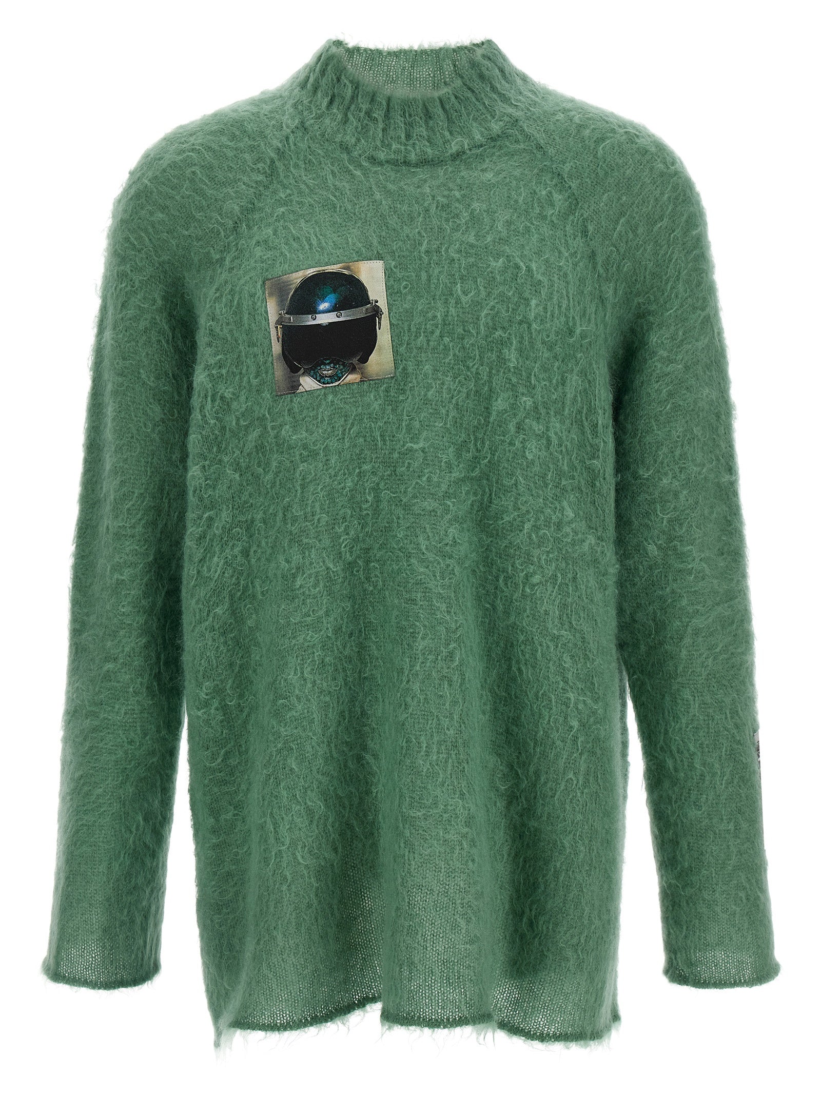 UC2E4904-2 sweater Green Mohair Wool Nylon Sweater, Cardigans