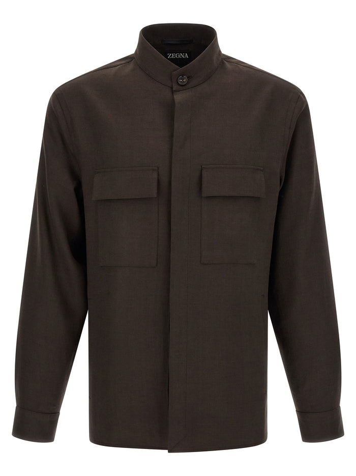 Oasi Lino Overshirt Brown Linen Shirt, Blouse