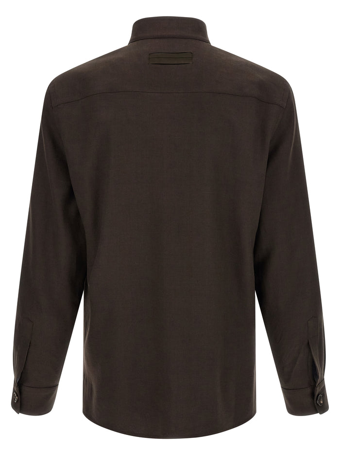 Oasi Lino Overshirt Brown Linen Shirt, Blouse
