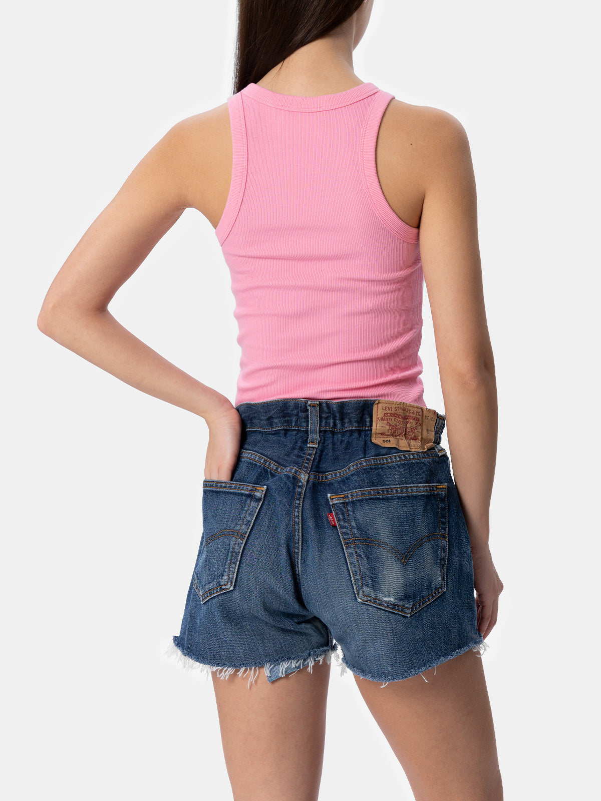 Ada Pink Ribbed Cotton Tank Top Top_apparel
