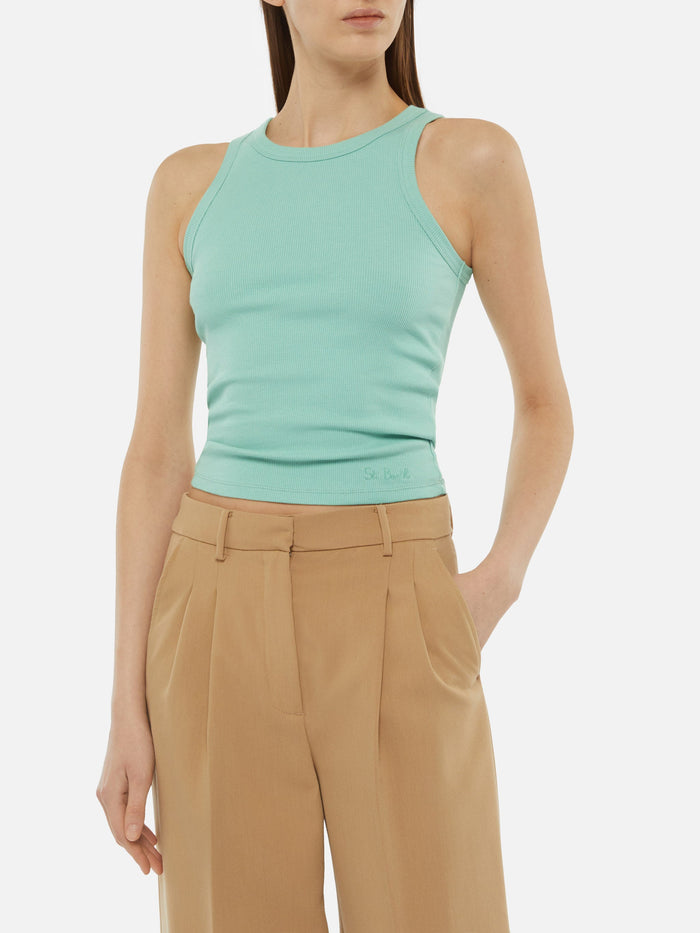 Ada Sage Green Ribbed Cotton Tank Top Top_apparel