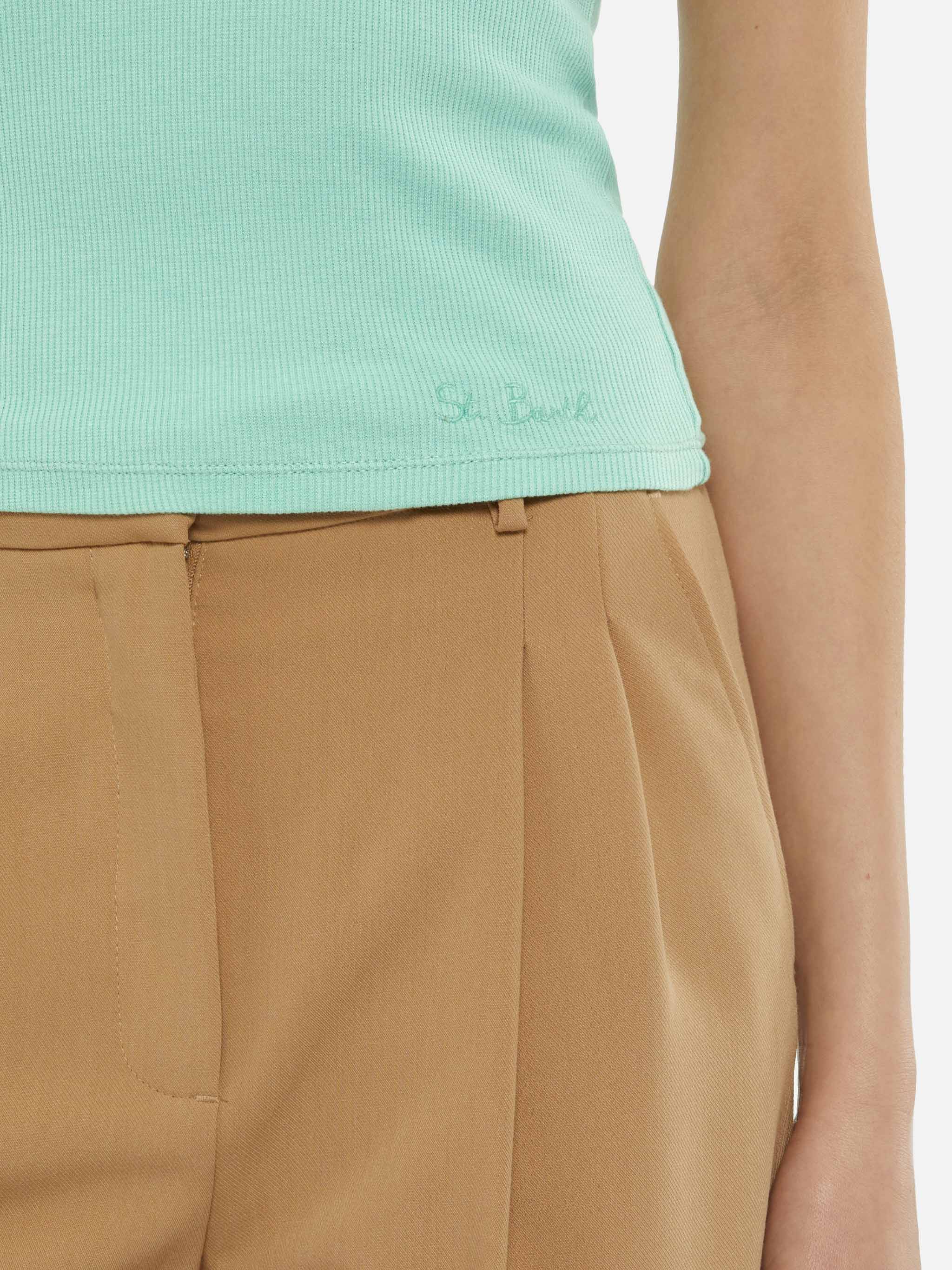 Ada Sage Green Ribbed Cotton Tank Top Top_apparel