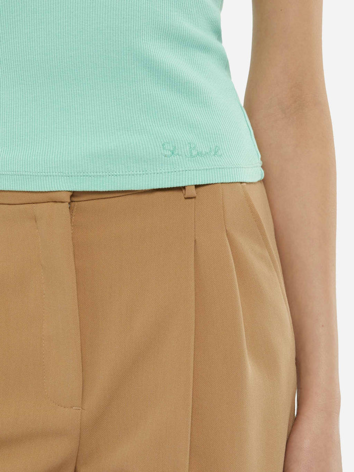 Ada Sage Green Ribbed Cotton Tank Top Top_apparel