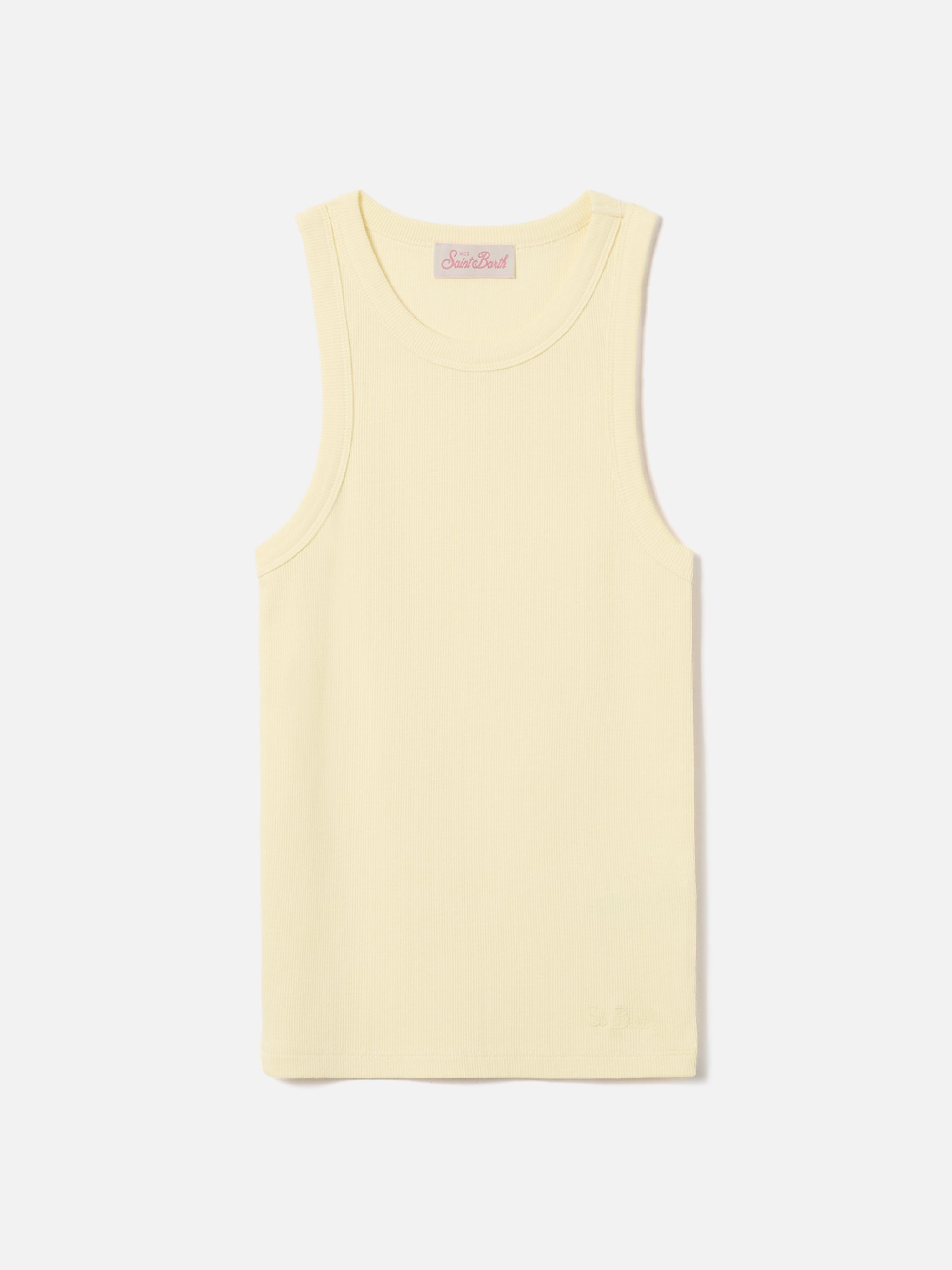 Yellow Ribbed Ada Tank Top With Embroidery Top_apparel
