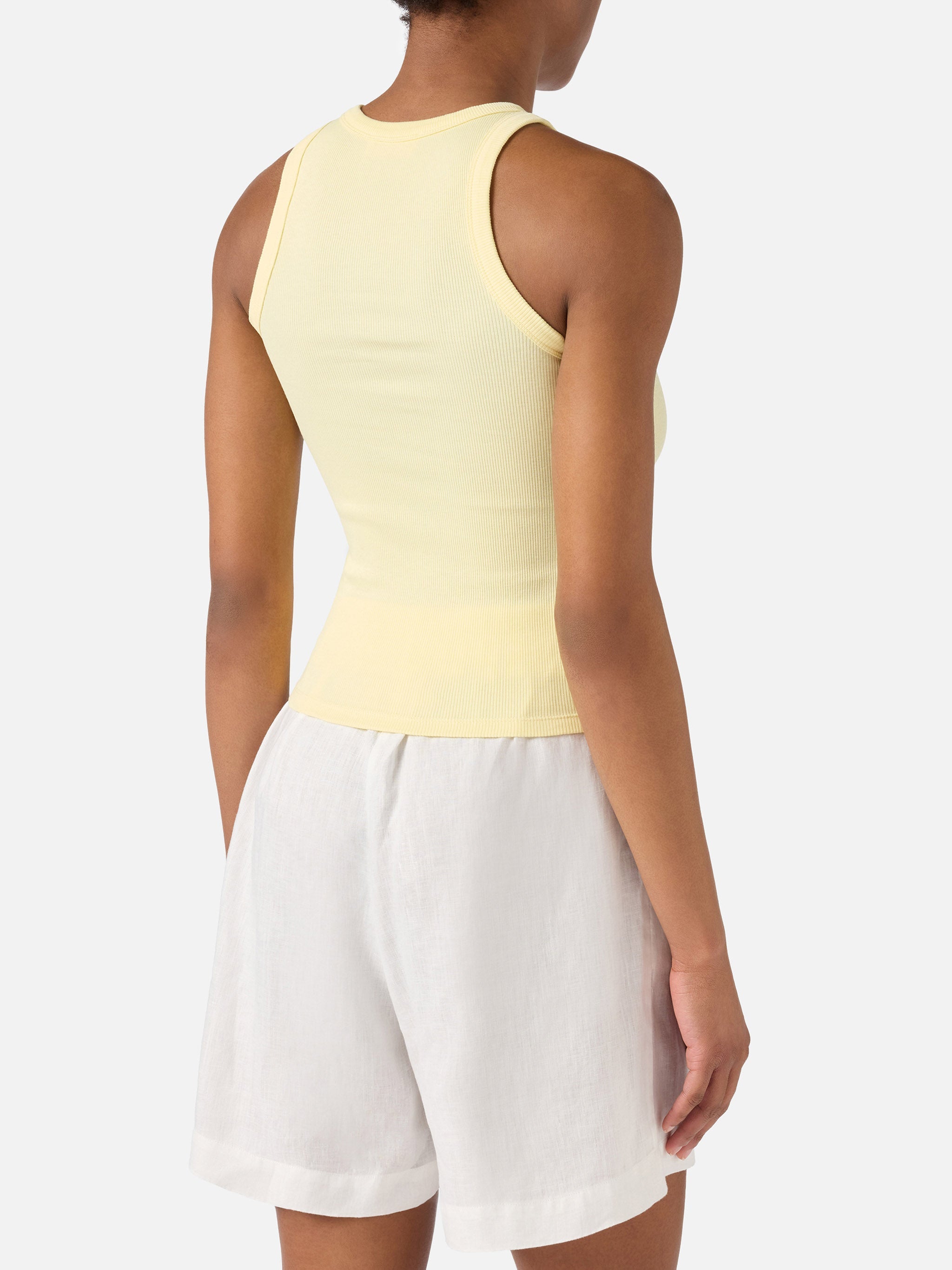 Yellow Ribbed Ada Tank Top With Embroidery Top_apparel