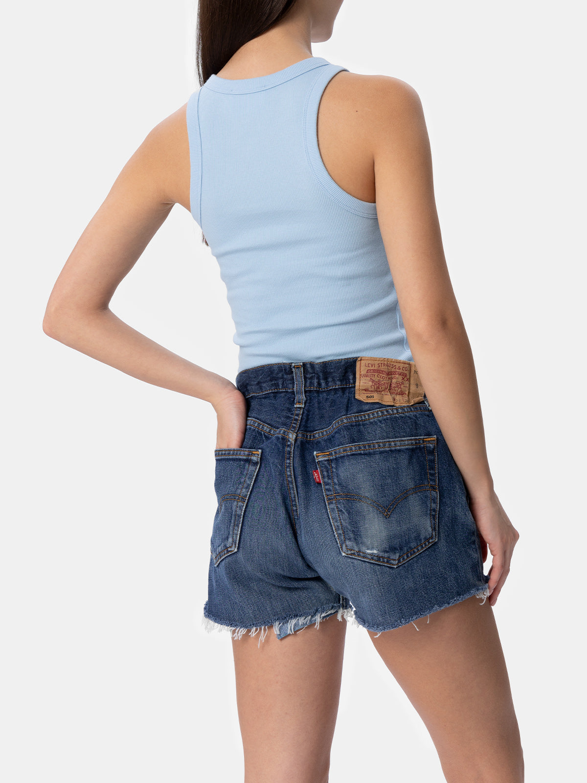 Ada Light Blue Ribbed Cotton Tank Top Top_apparel