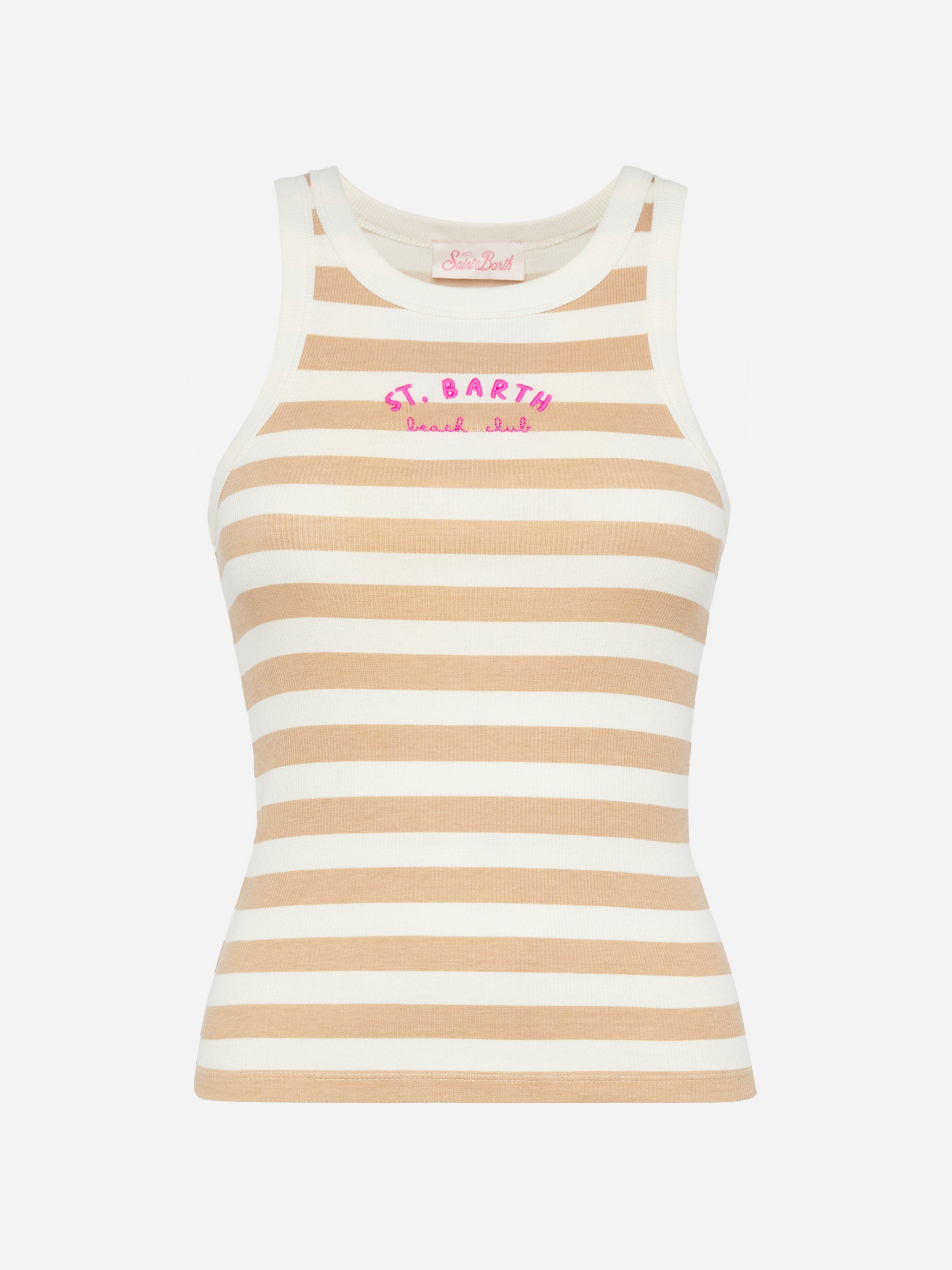 Ada Striped Ribbed Cotton Tank Top Brown Top_apparel