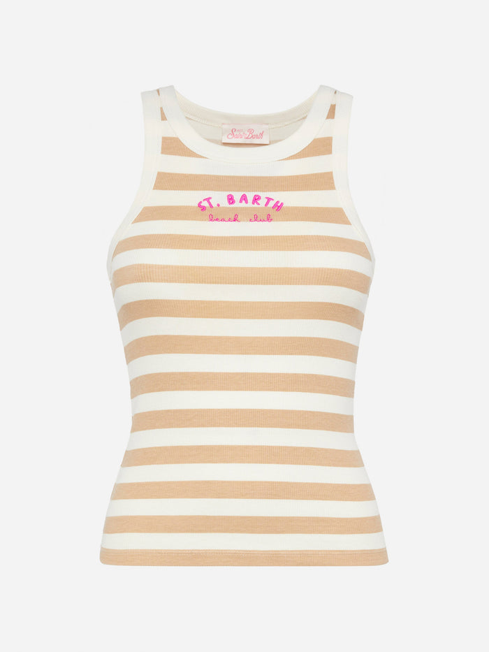Ada Striped Ribbed Cotton Tank Top Brown Top_apparel