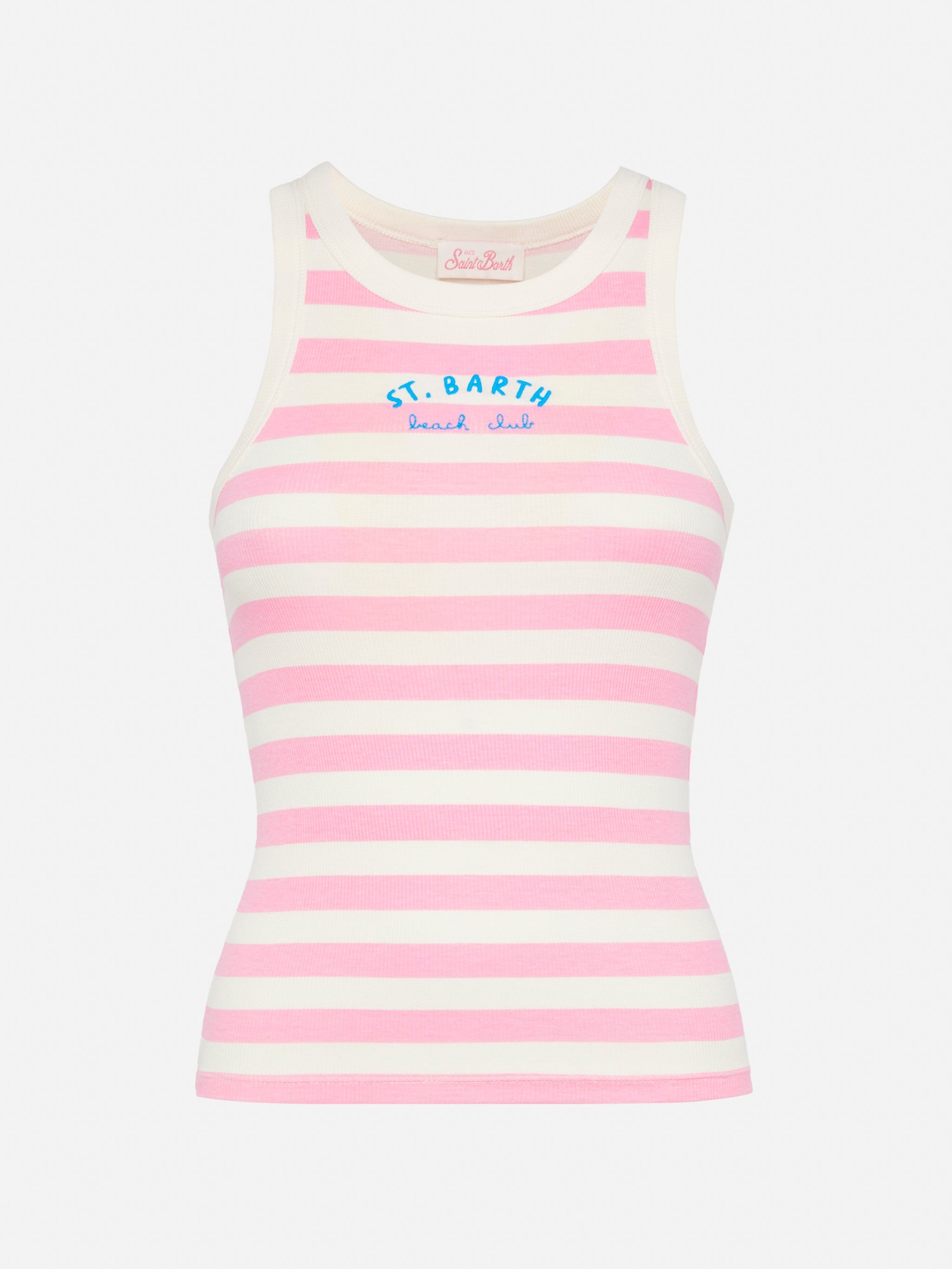 Ada Striped Ribbed Cotton Tank Top Pink Top_apparel