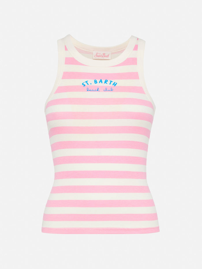 Ada Striped Ribbed Cotton Tank Top Pink Top_apparel