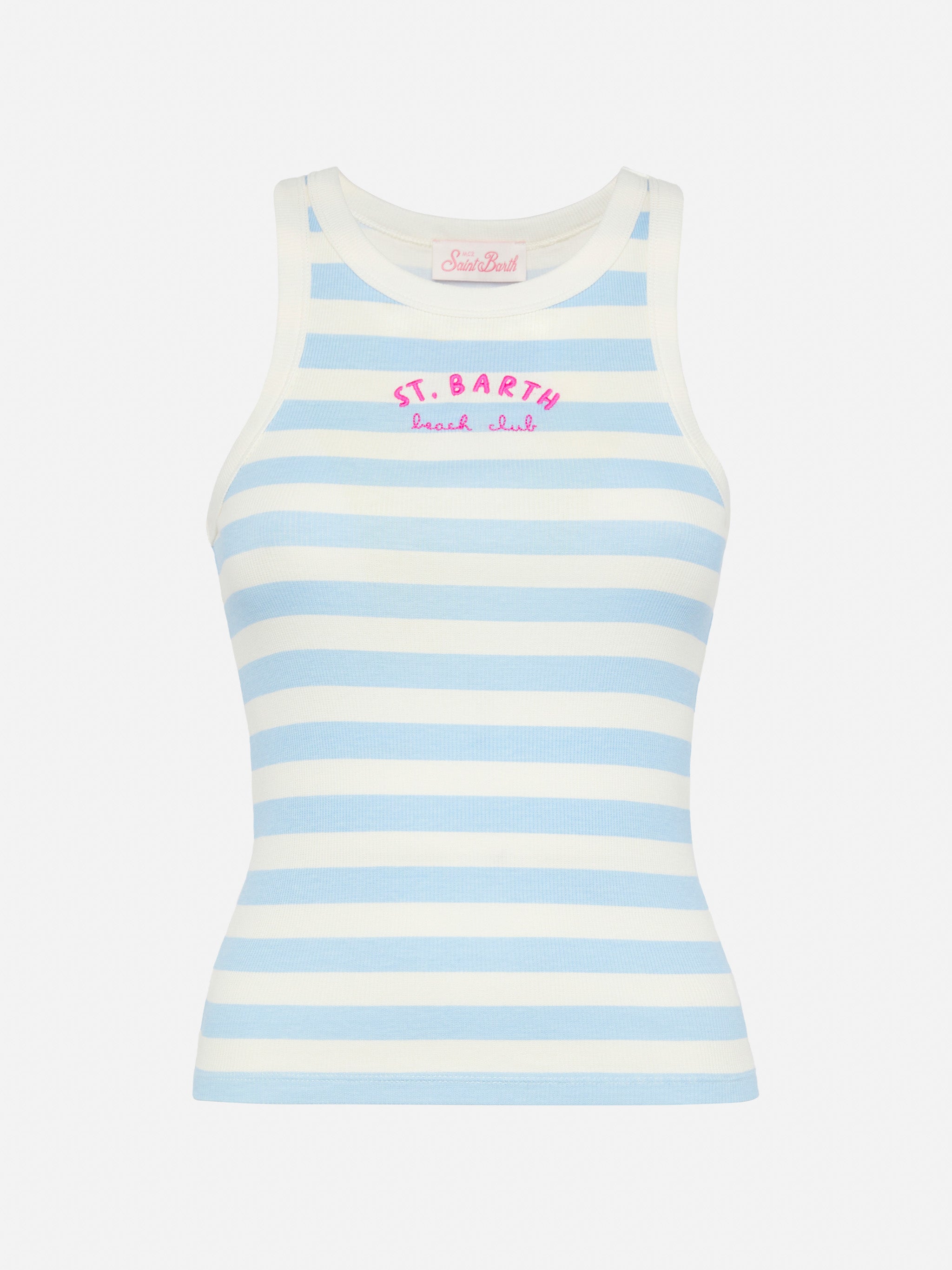 Ada Striped Ribbed Cotton Tank Top Blue Top_apparel