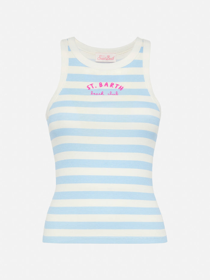 Ada Striped Ribbed Cotton Tank Top Blue Top_apparel