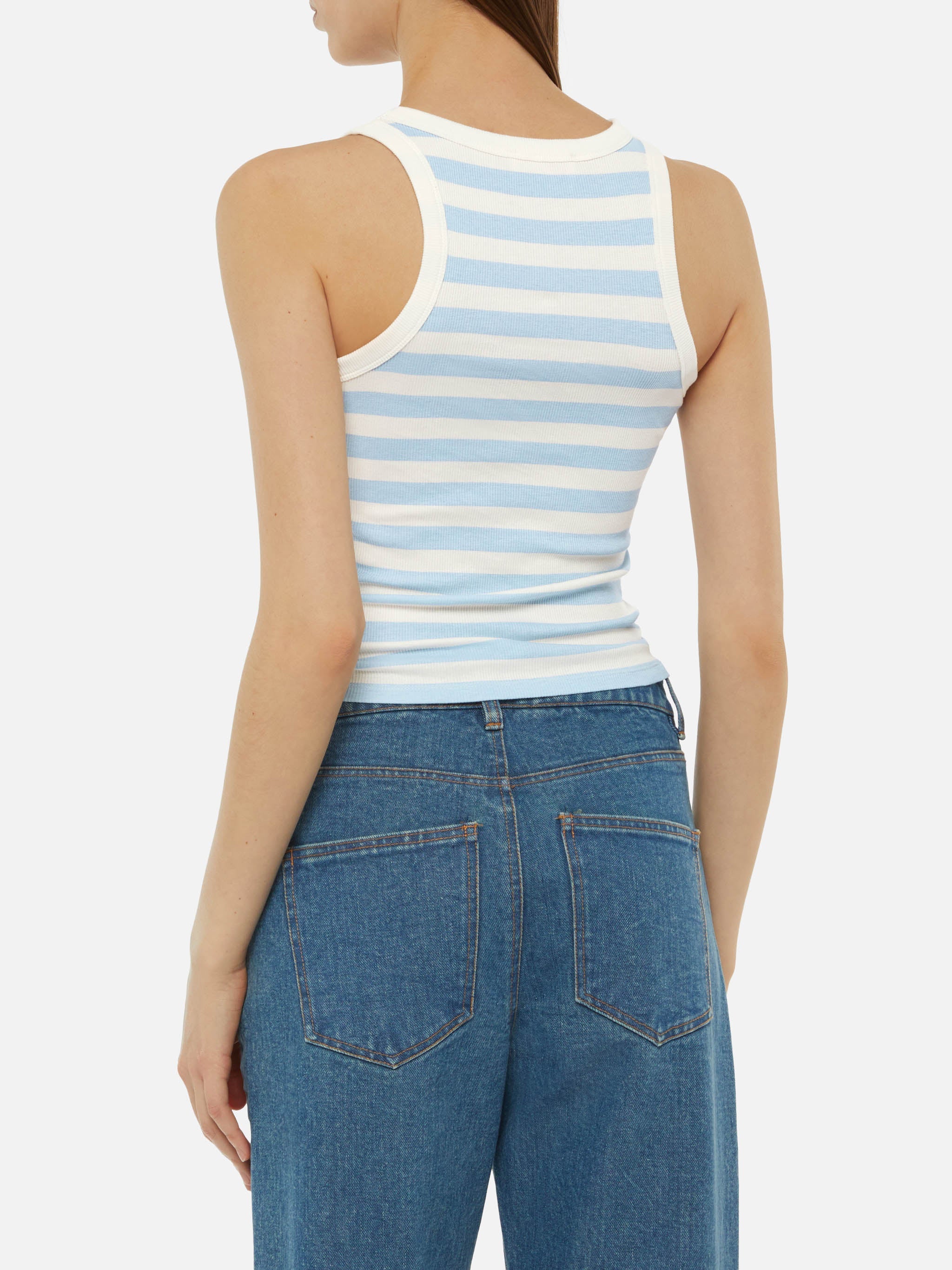 Ada Striped Ribbed Cotton Tank Top Blue Top_apparel