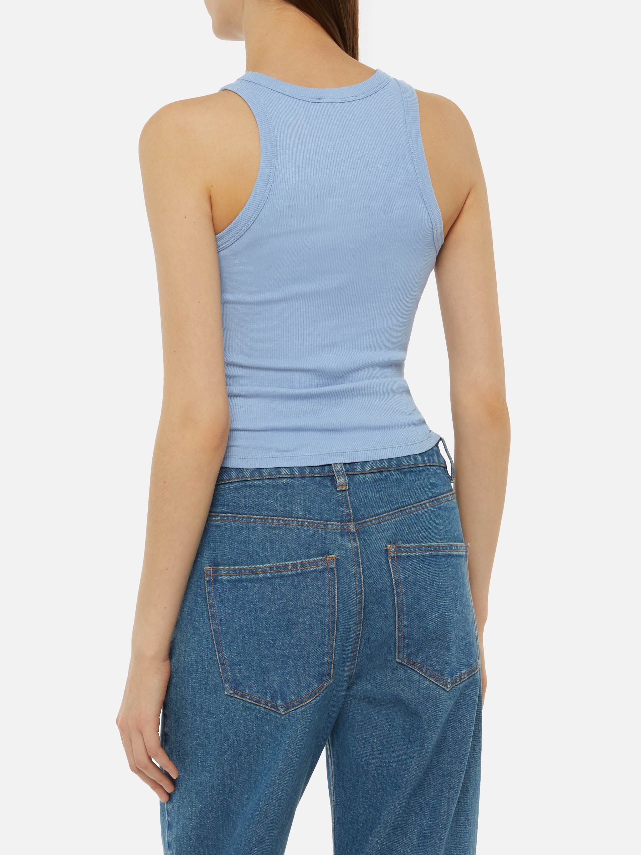 Ada Dusty Blue Ribbed Cotton Tank Top Top_apparel